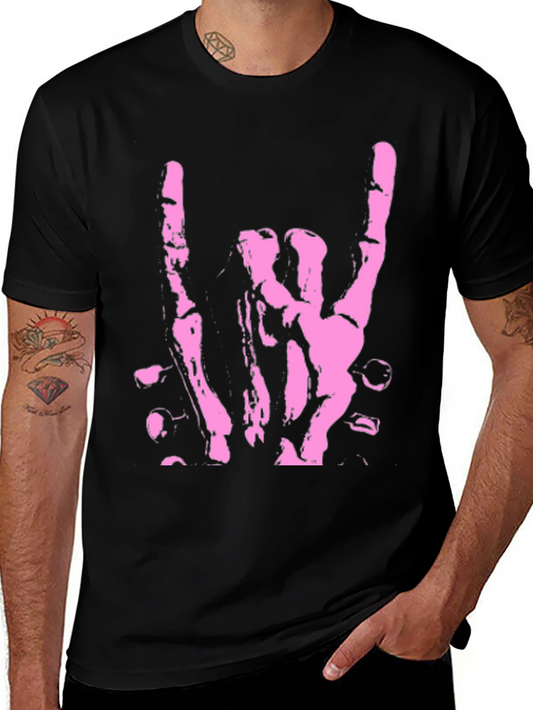Rock On! Graphic T-Shirt - Pink Devil Horns Hand