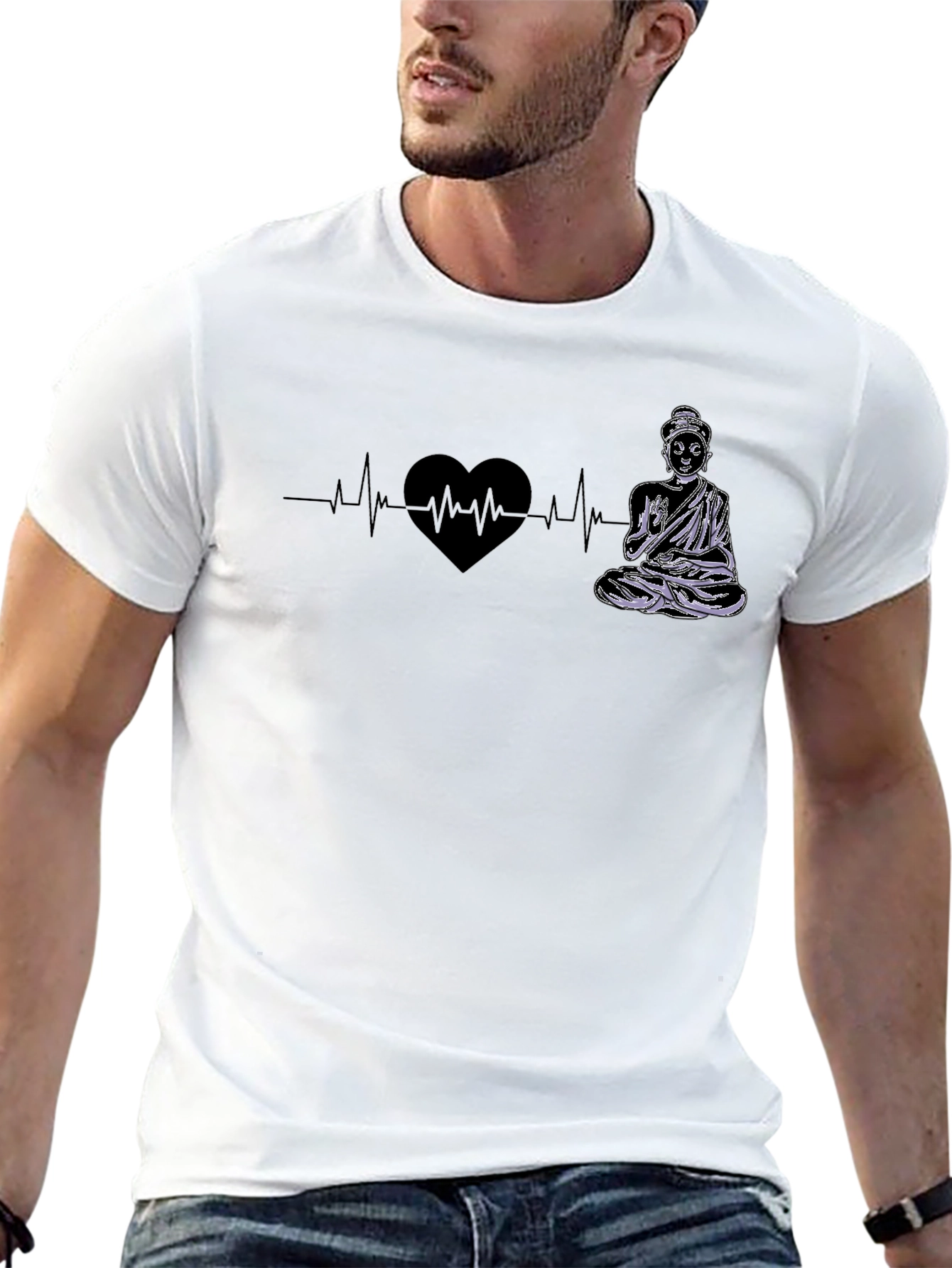 Buddha Heartbeat Graphic Tee - Zen Style