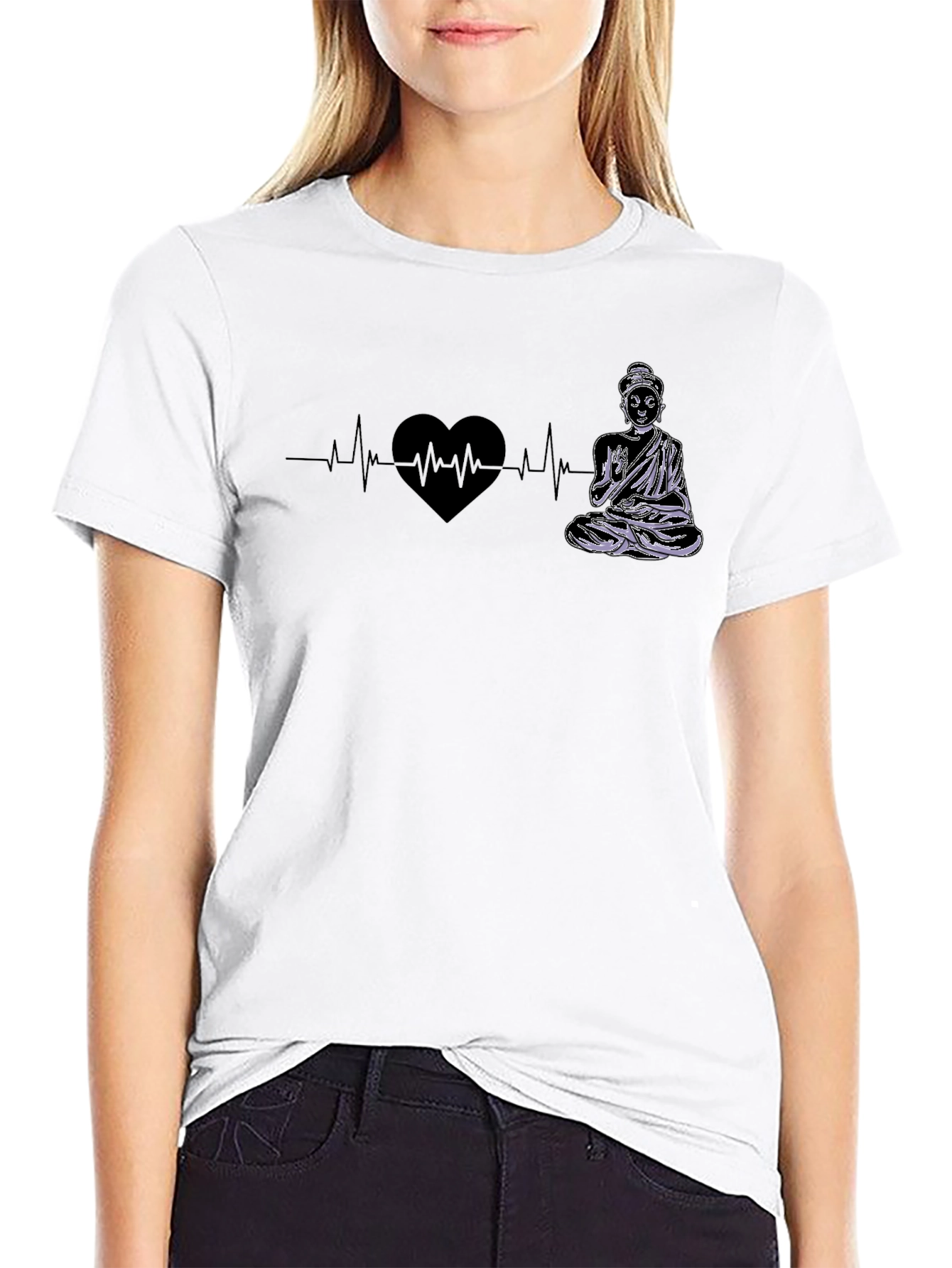 Buddha Heartbeat Graphic Tee - Zen Style
