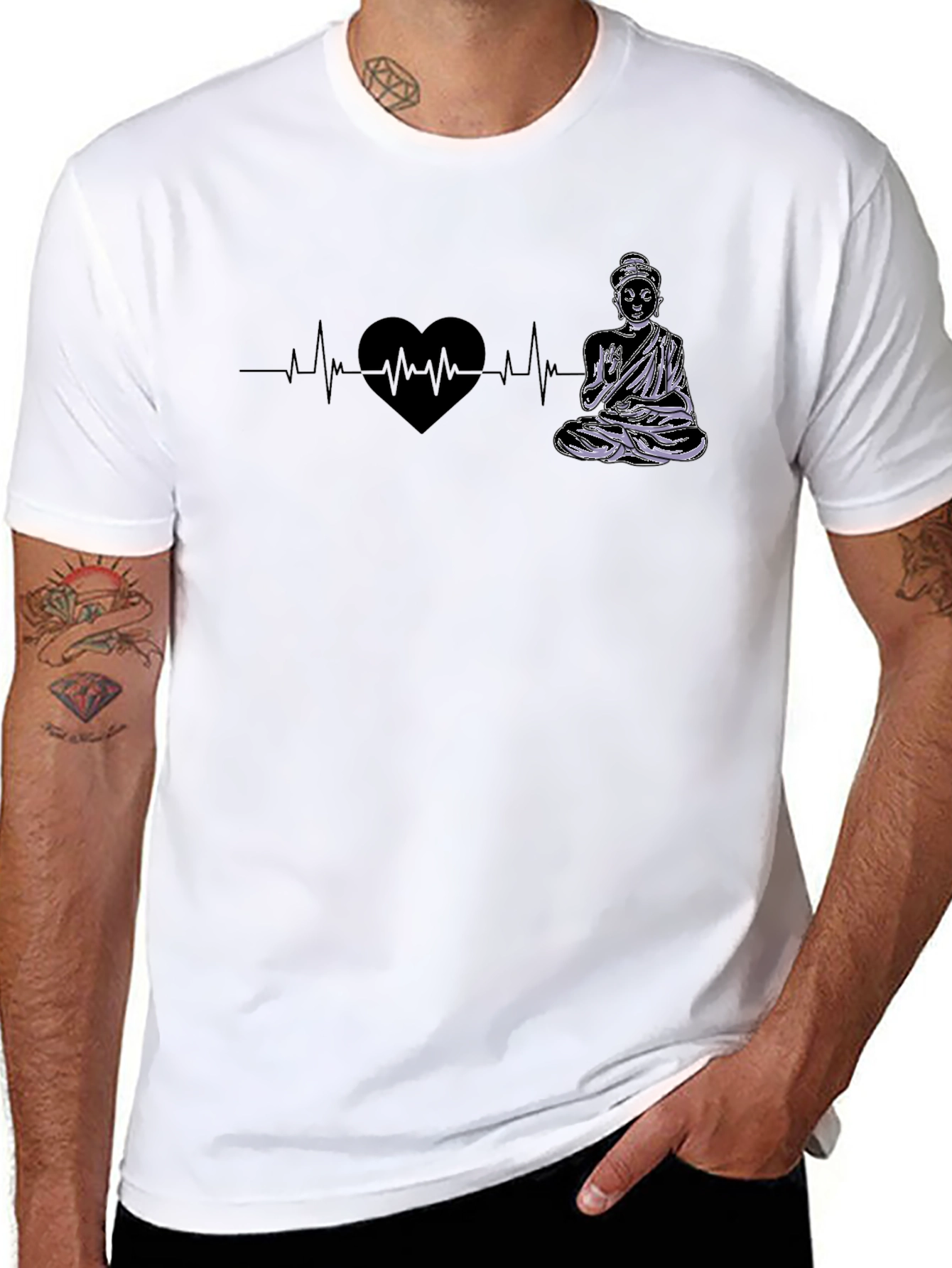 Buddha Heartbeat Graphic Tee - Zen Style