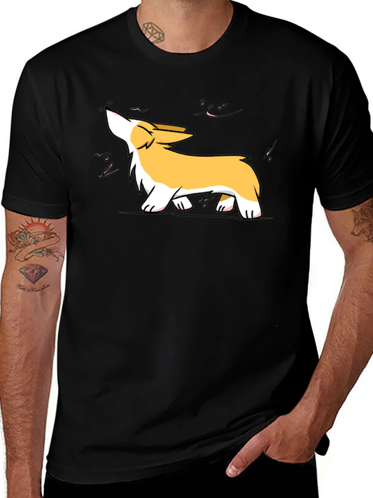 Corgi Howl Graphic Tee - Black Cotton Blend
