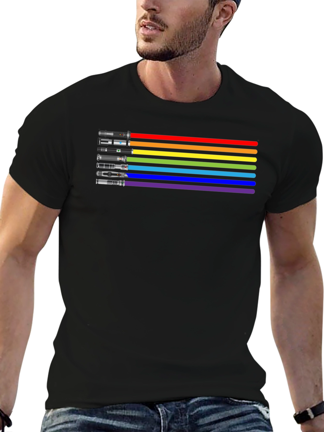 Rainbow Lightsaber Graphic Tee - Black