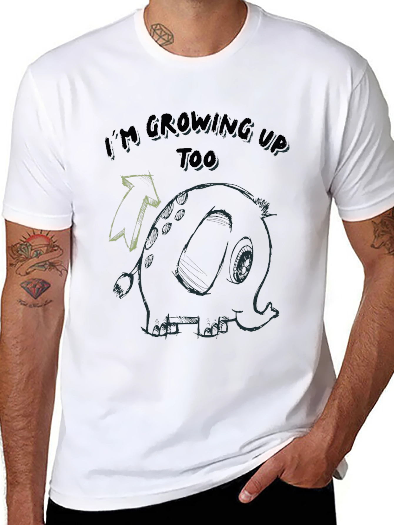 Growing Up Tee - Elephant Cartoon Black T-Shirt