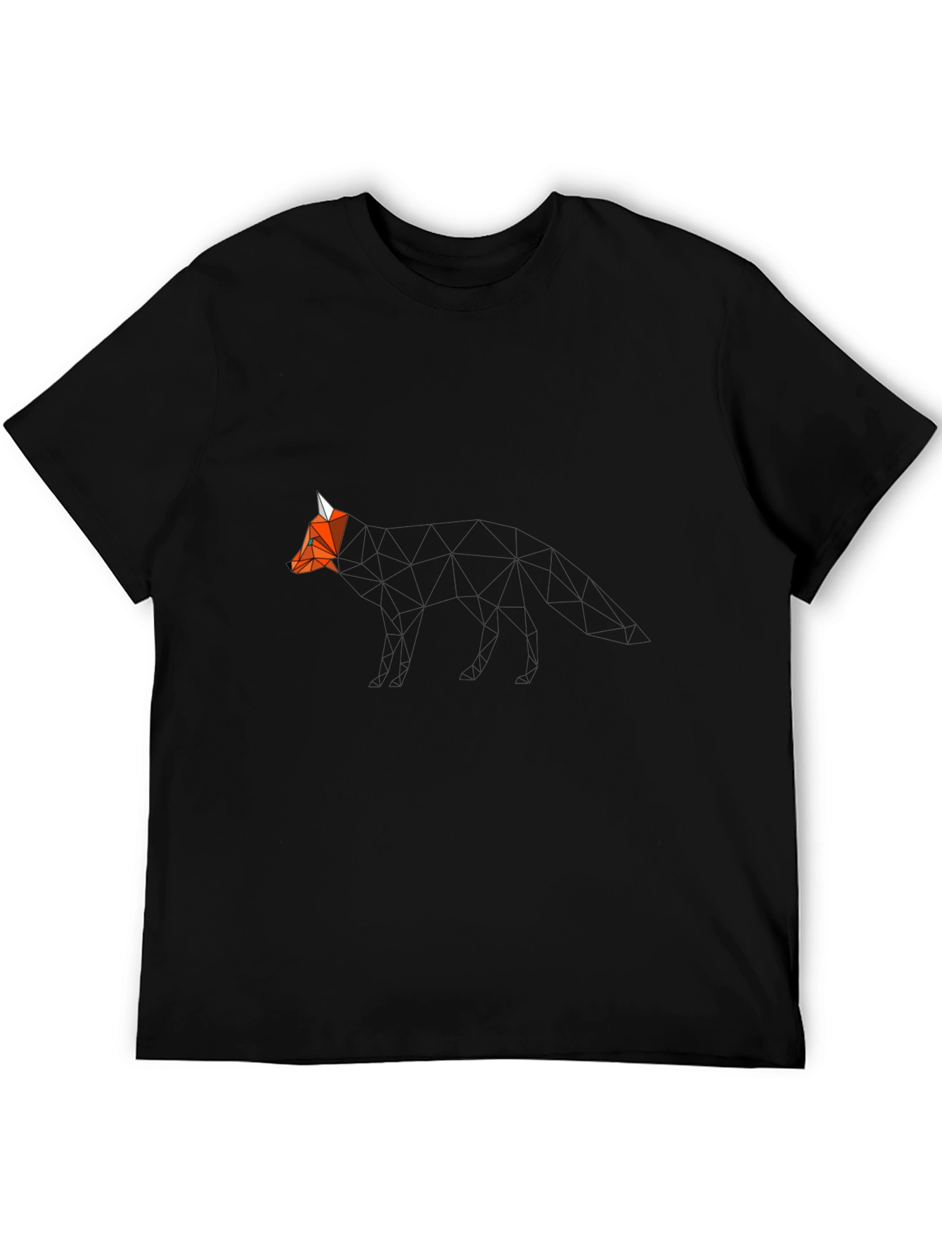 Geometric Fox Graphic Print Black T-Shirt