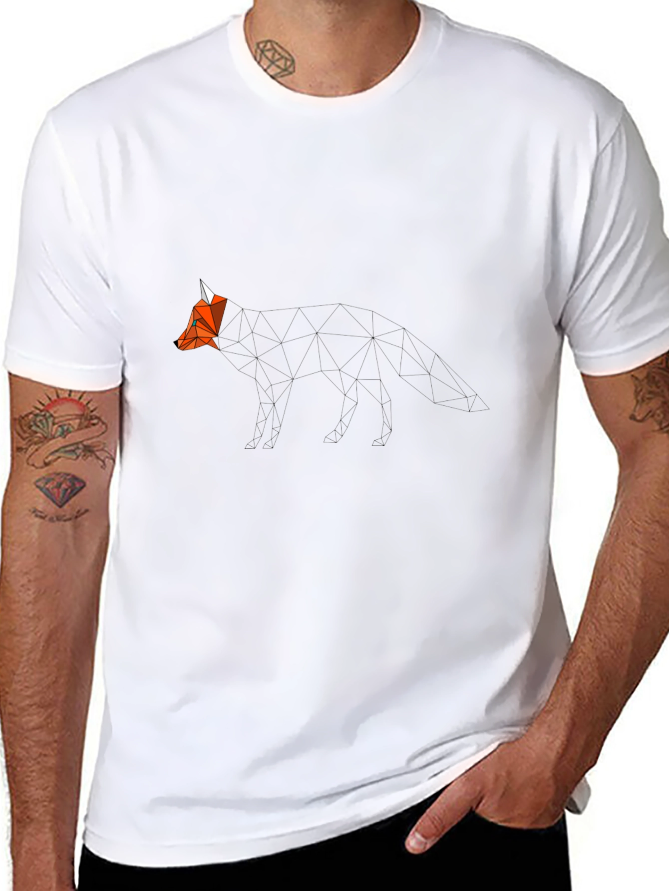 Geometric Fox Graphic Print Black T-Shirt
