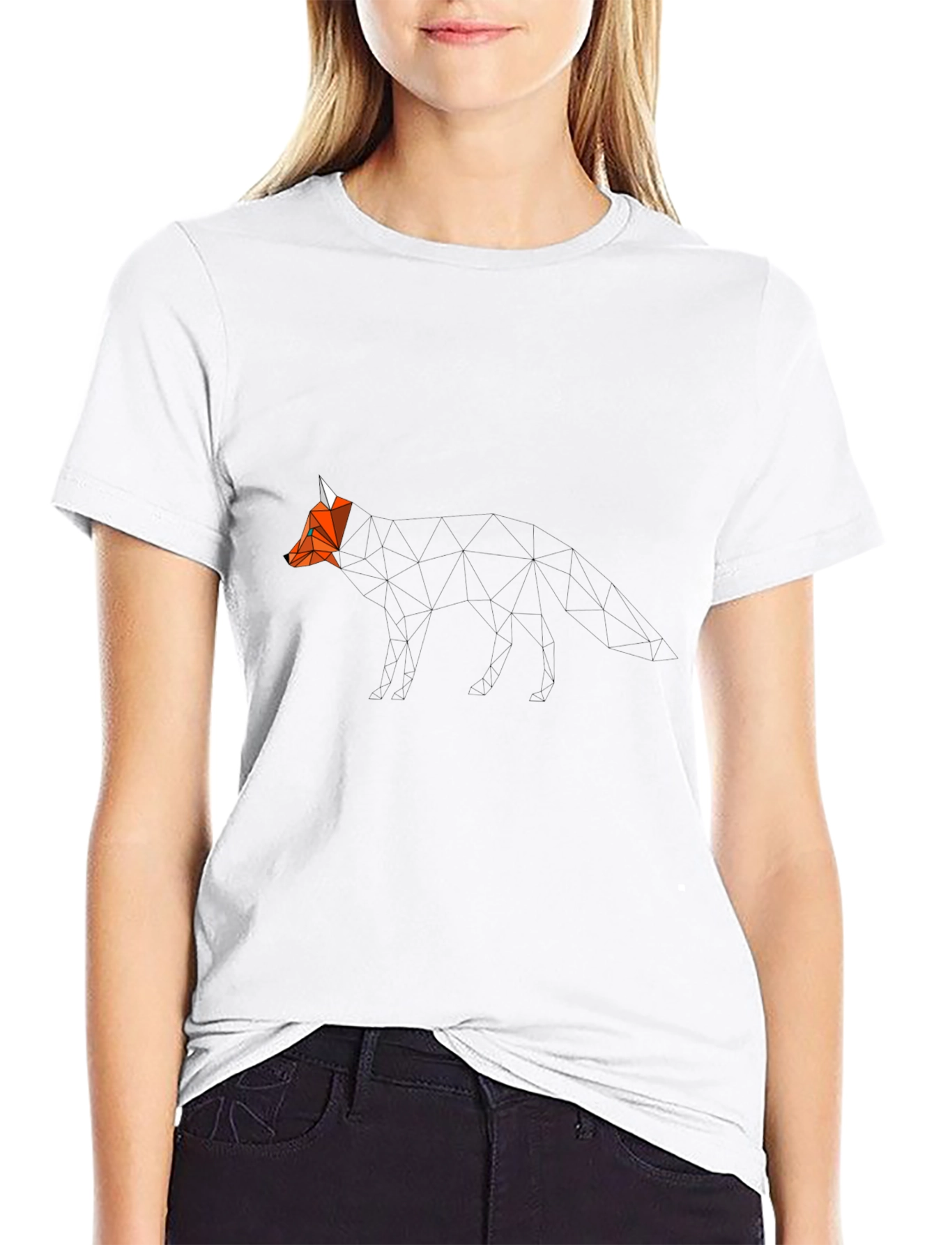 Geometric Fox Graphic Print Black T-Shirt
