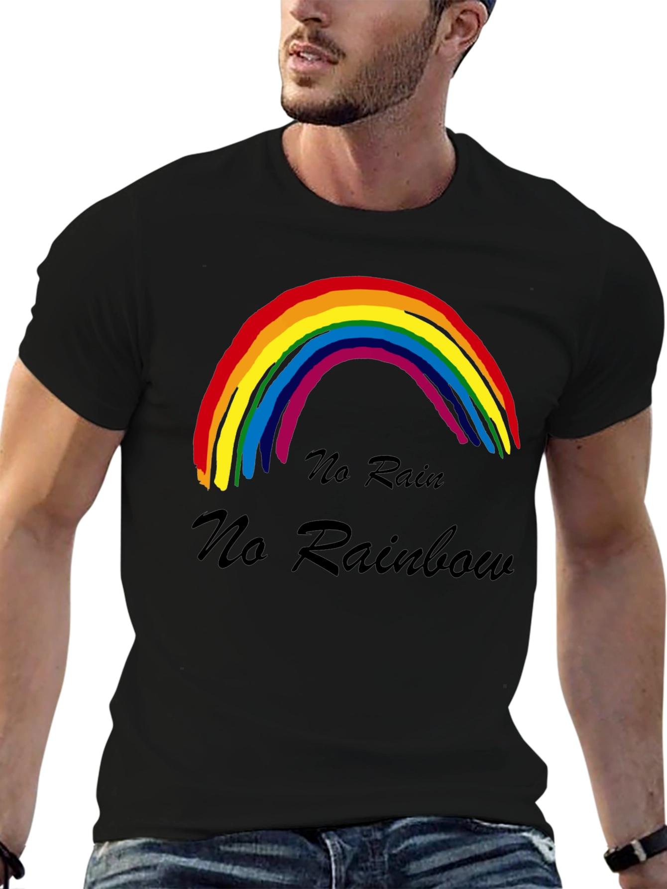 No Rain No Rainbow T-Shirt Black Cotton