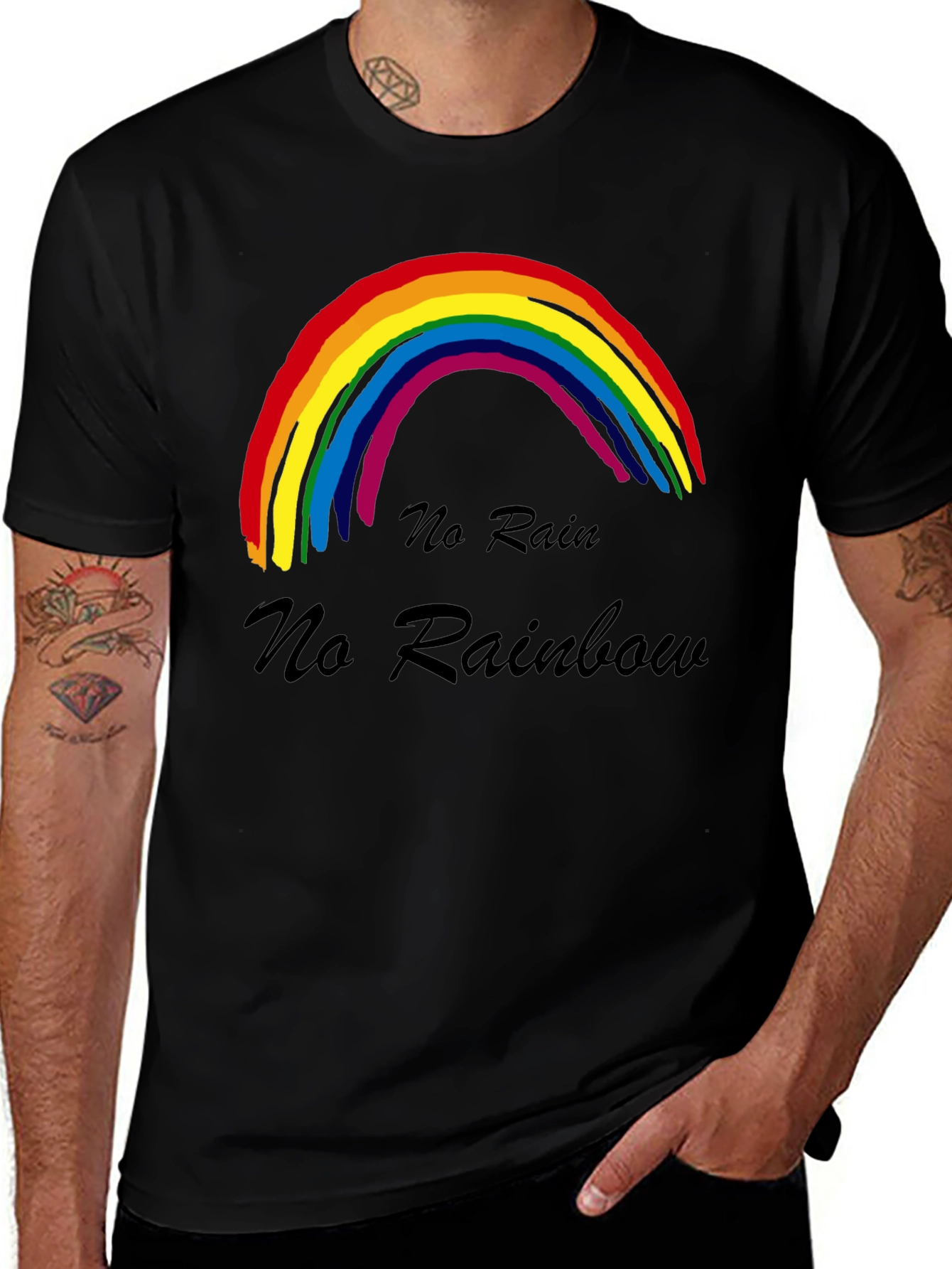 No Rain No Rainbow T-Shirt Black Cotton