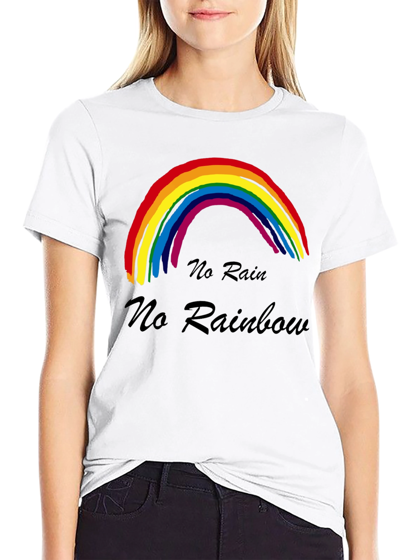 No Rain No Rainbow T-Shirt Black Cotton