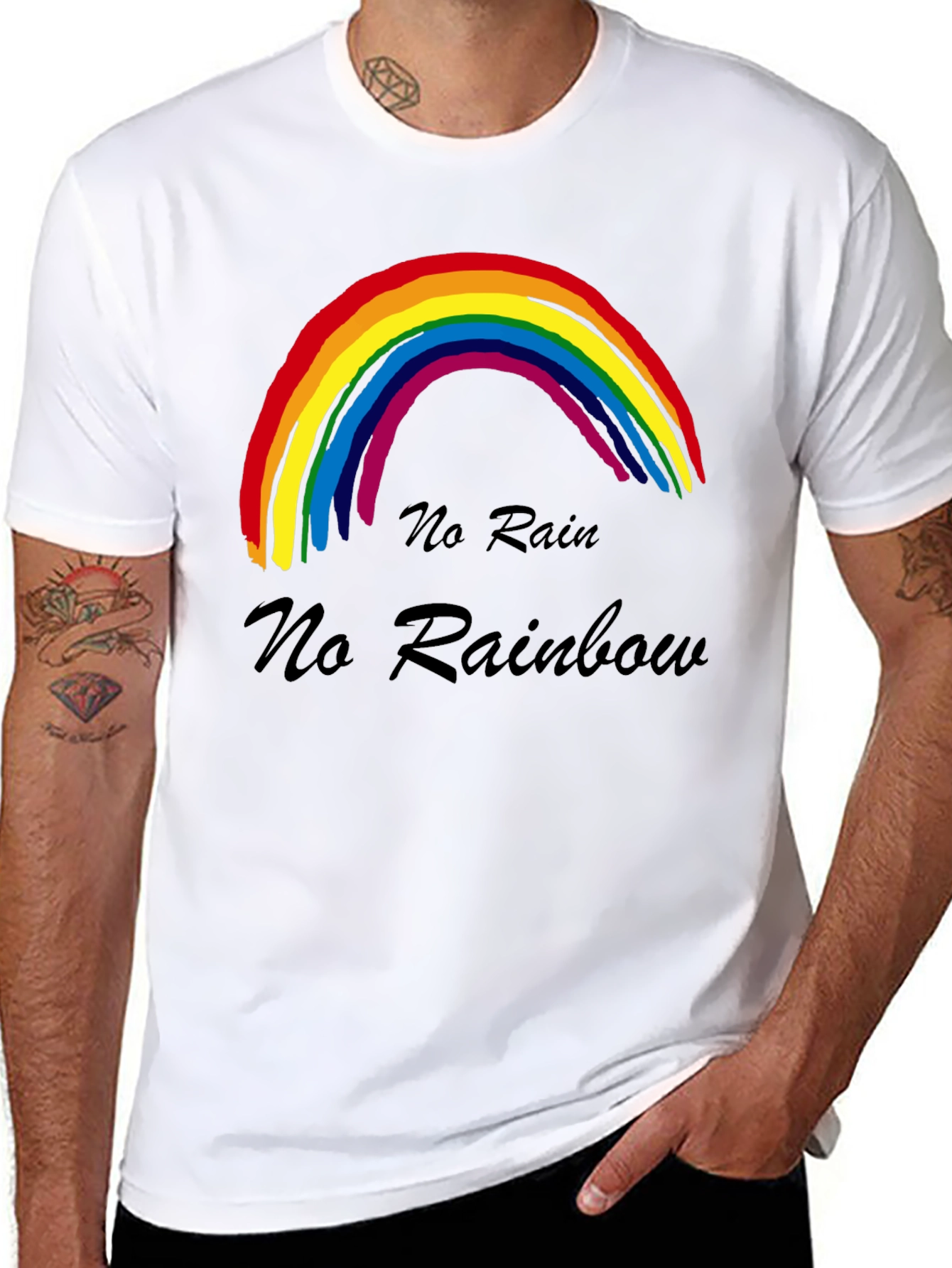 No Rain No Rainbow T-Shirt Black Cotton