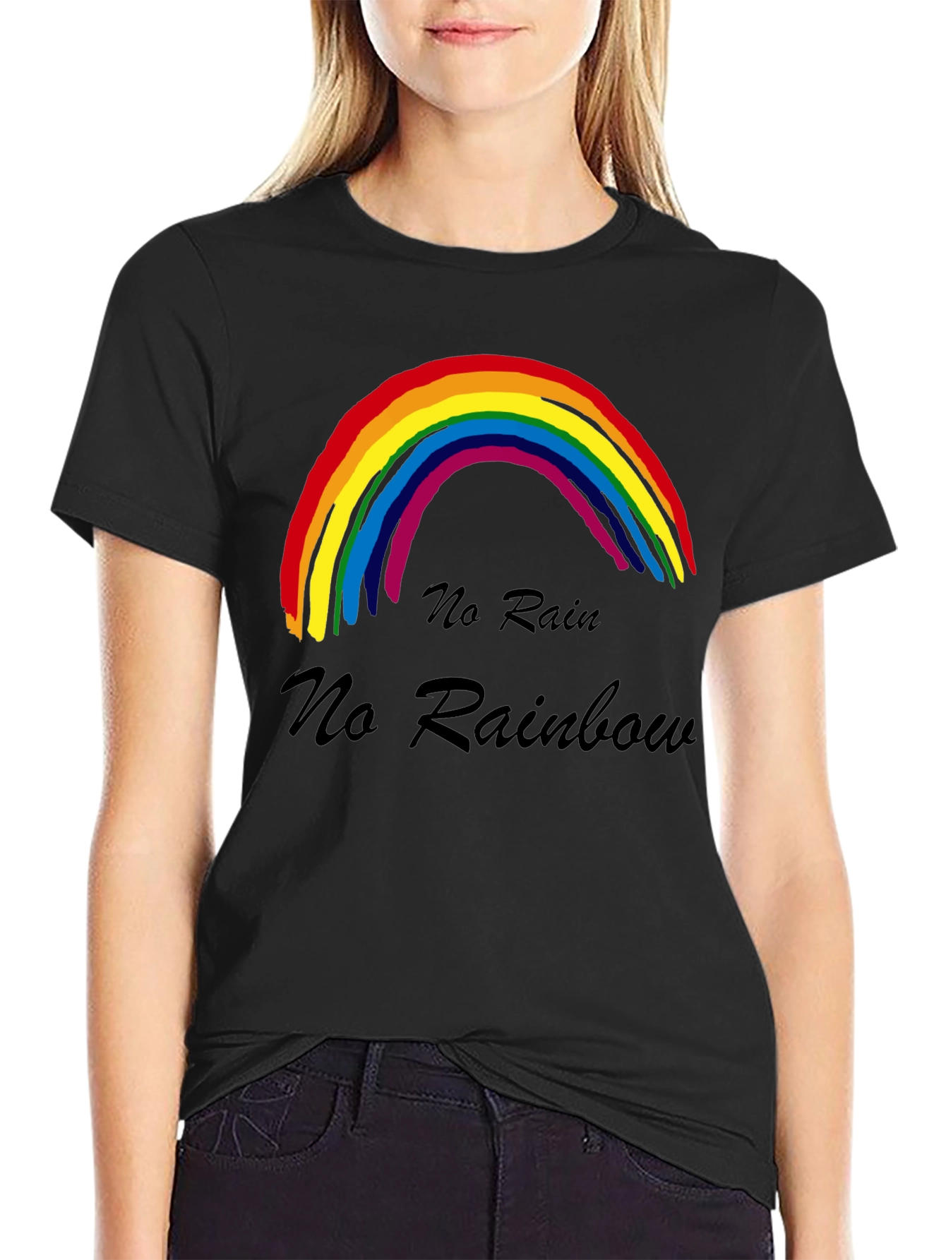 No Rain No Rainbow T-Shirt Black Cotton