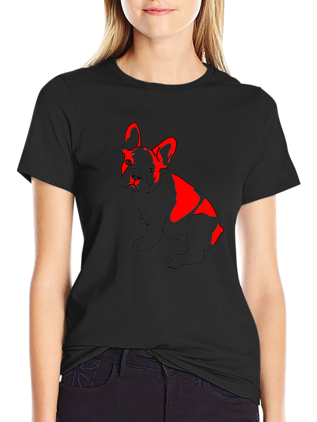 Red French Bulldog Graphic Black T-Shirt