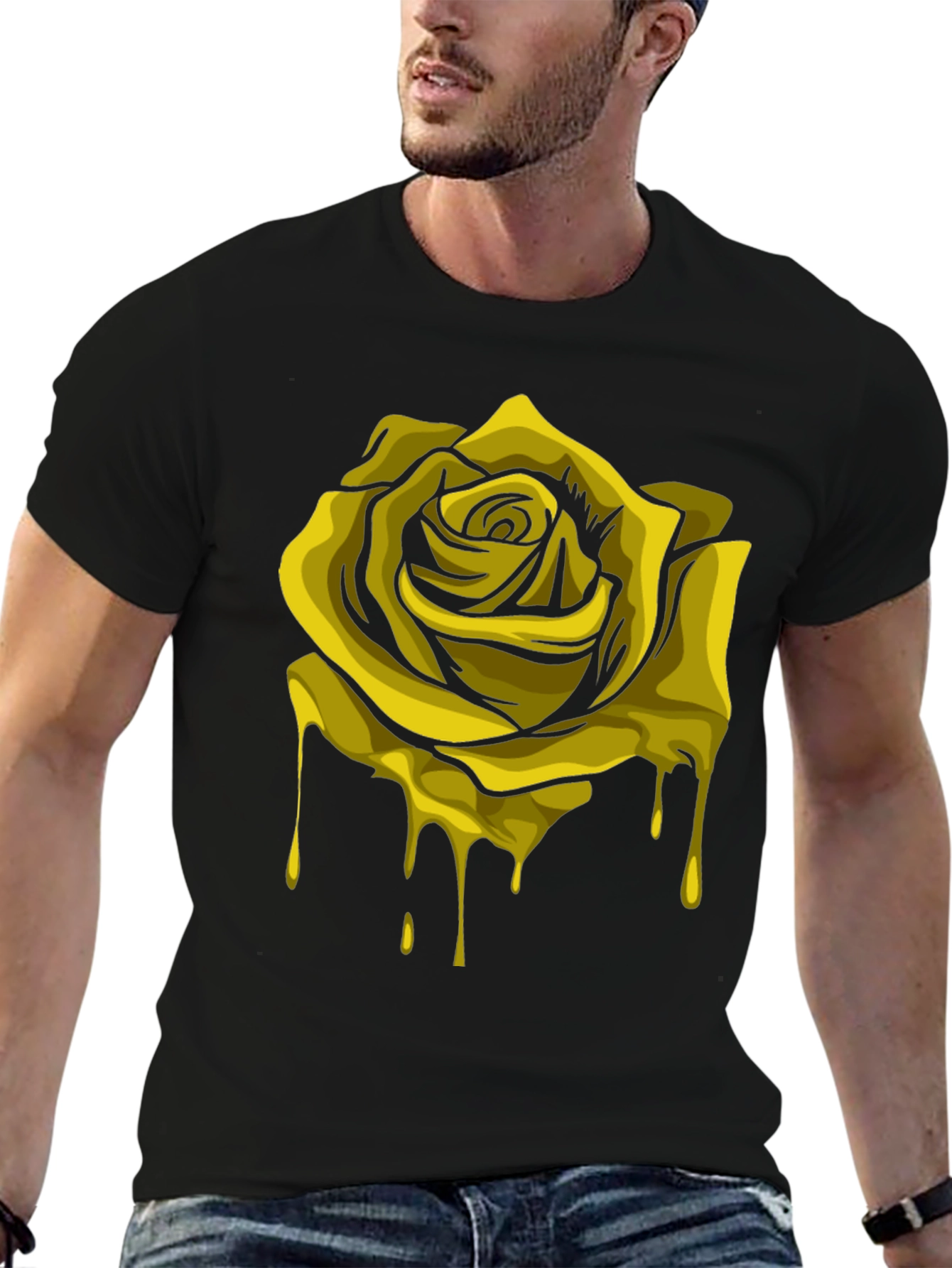 Melting Gold Rose Graphic Tee - Black