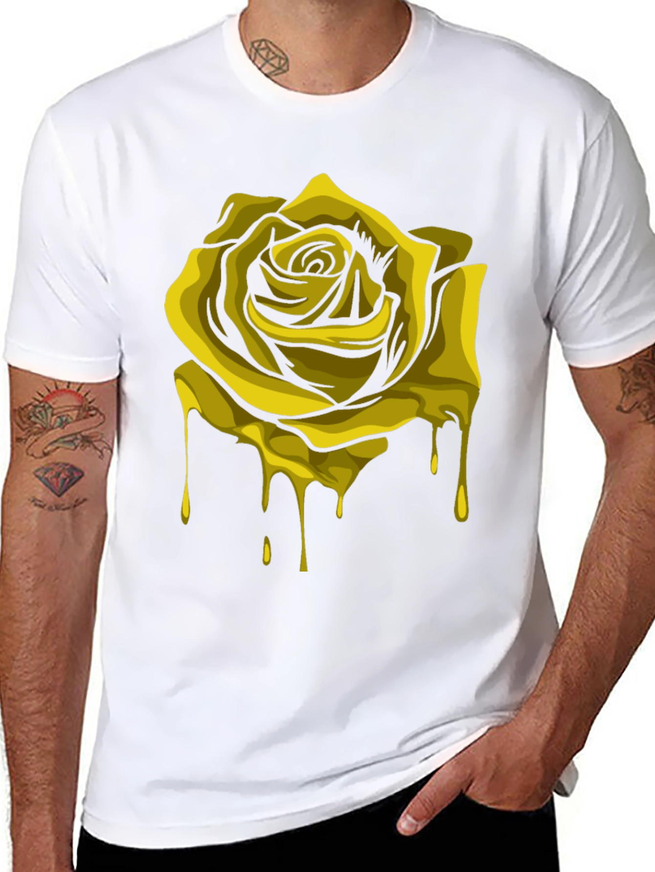Melting Gold Rose Graphic Tee - Black