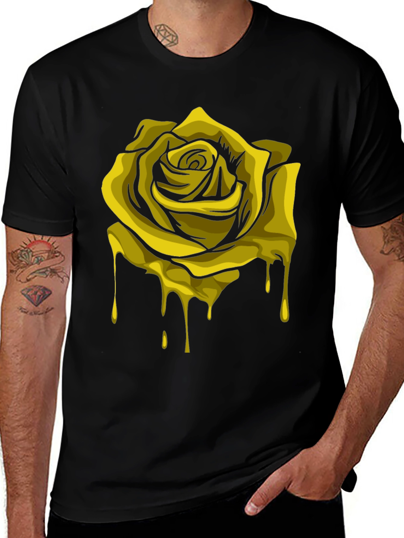 Melting Gold Rose Graphic Tee - Black