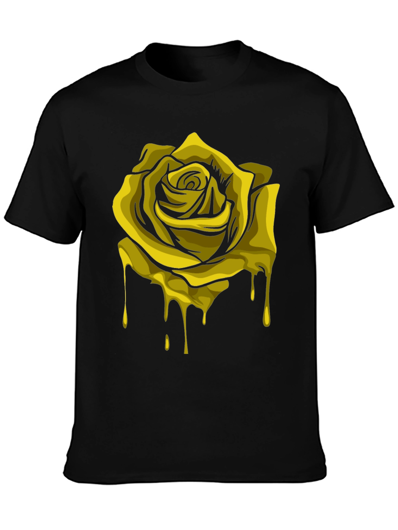 Melting Gold Rose Graphic Tee - Black