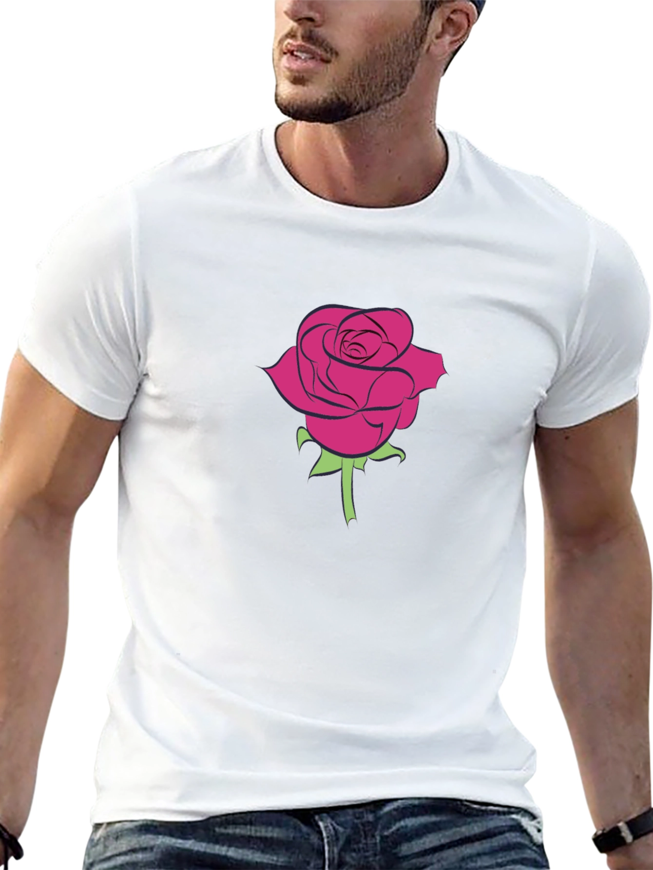Rose Graphic Tee - Mens Black Cotton T-Shirt
