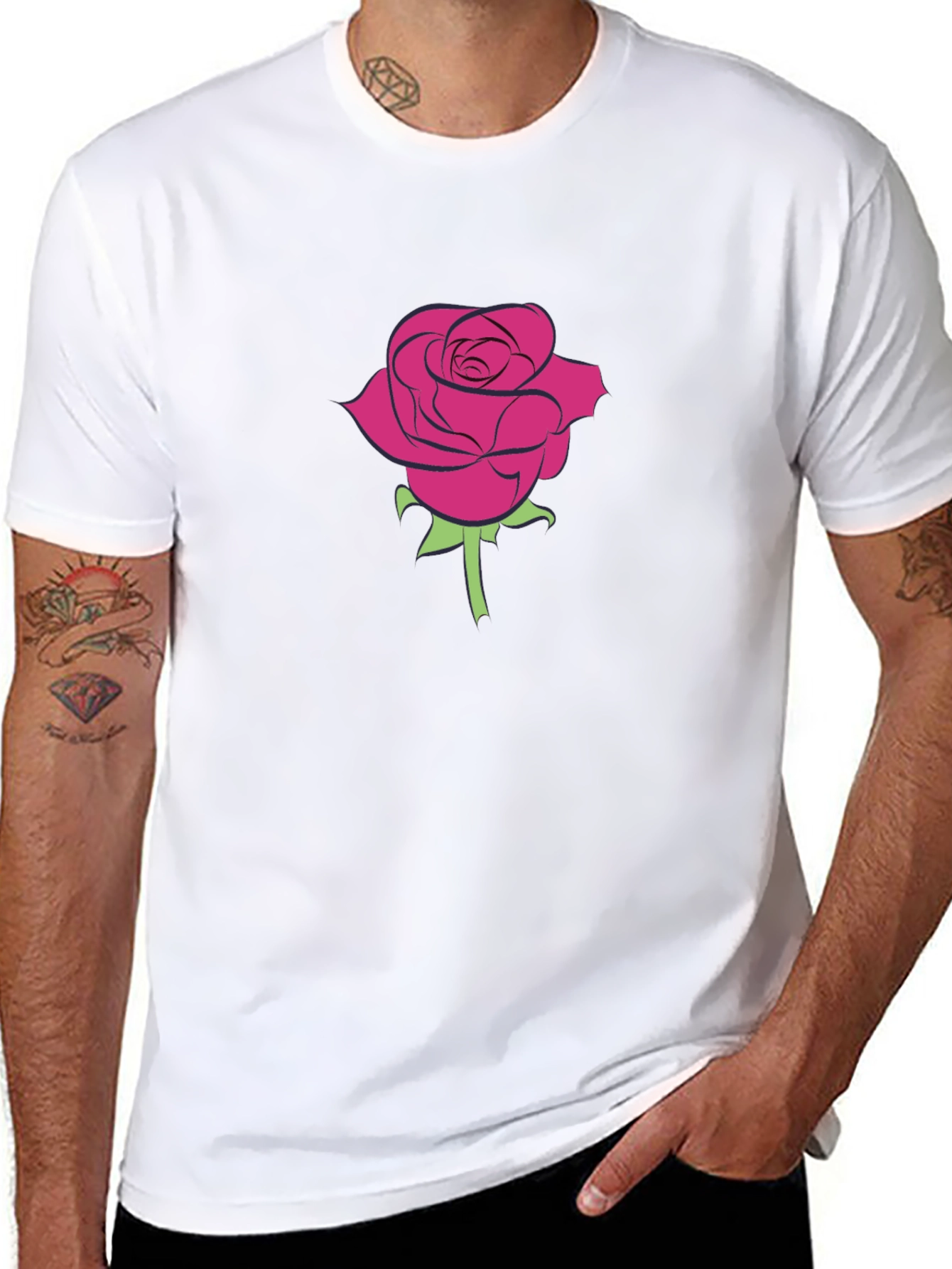 Rose Graphic Tee - Mens Black Cotton T-Shirt