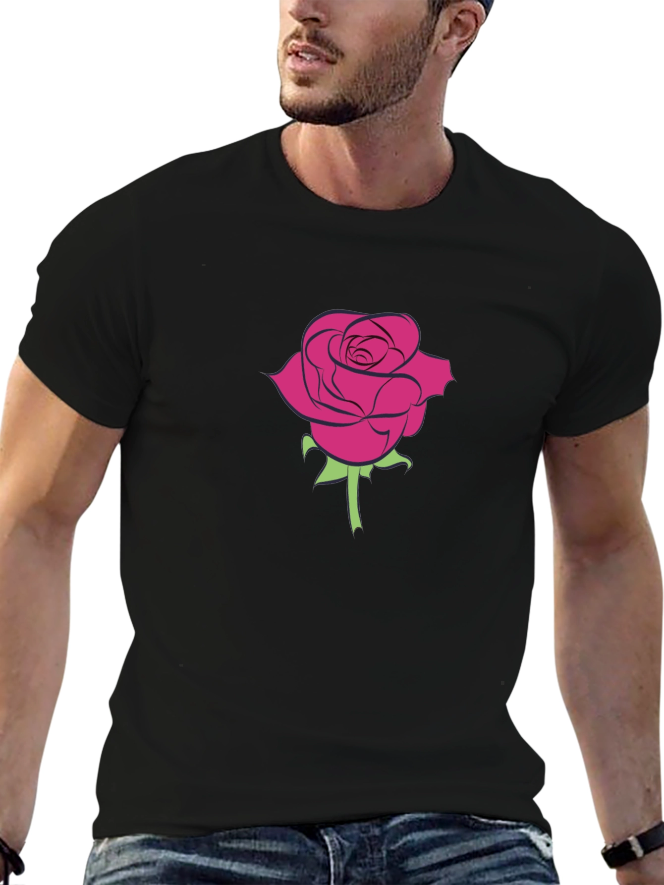 Rose Graphic Tee - Mens Black Cotton T-Shirt