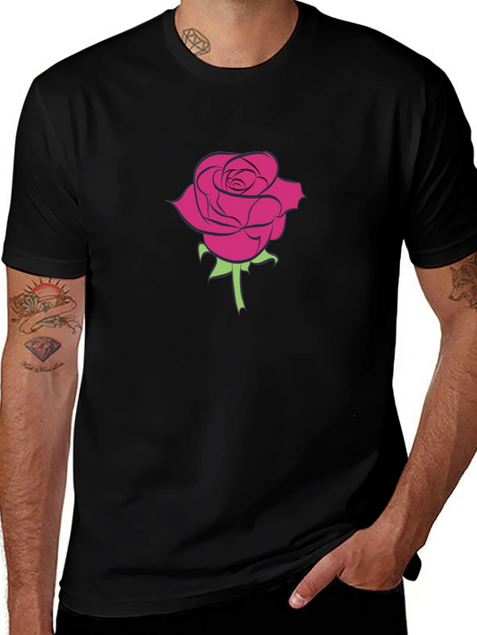 Rose Graphic Tee - Mens Black Cotton T-Shirt