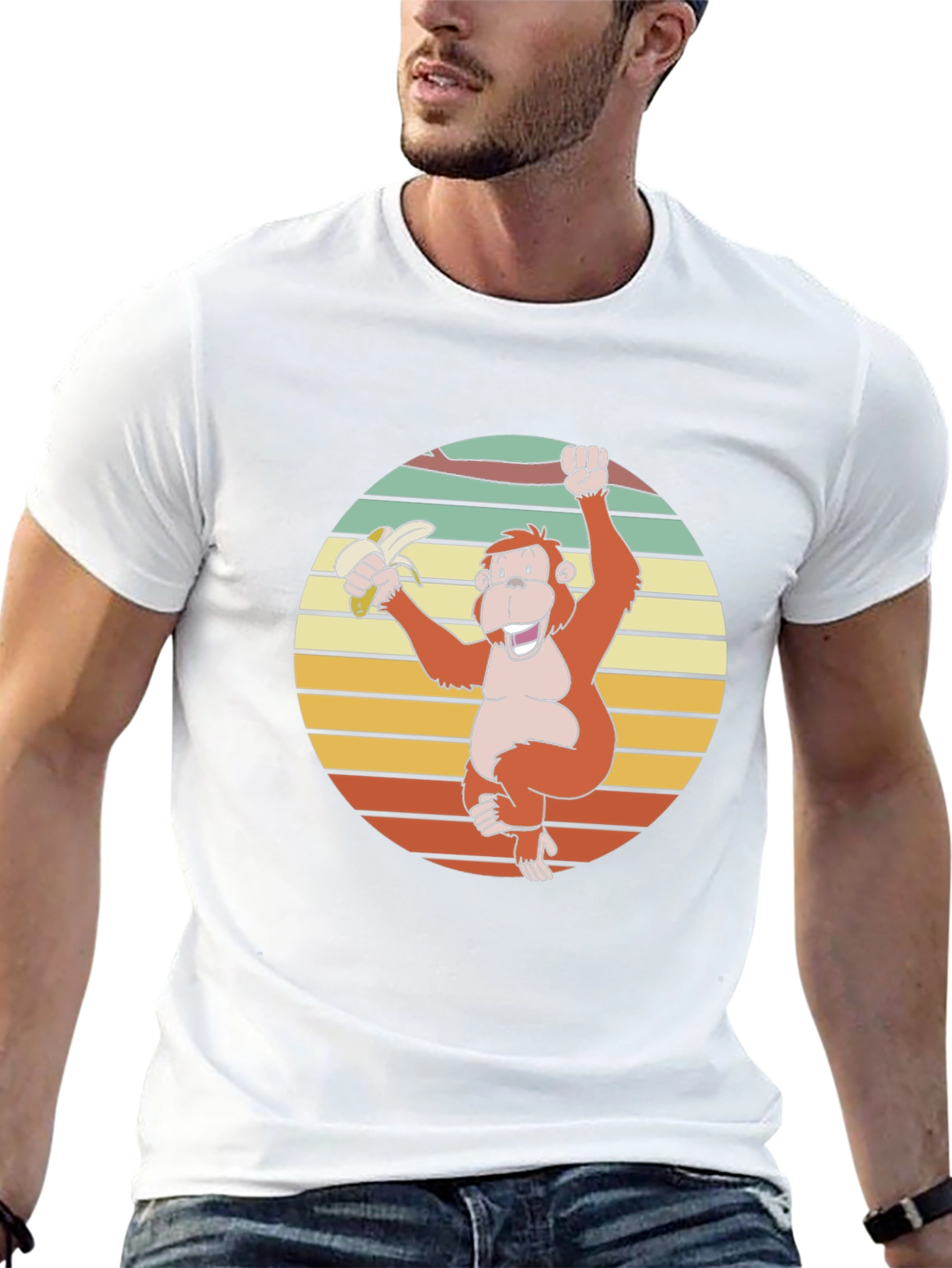 Retro Monkey Banana Graphic T-Shirt