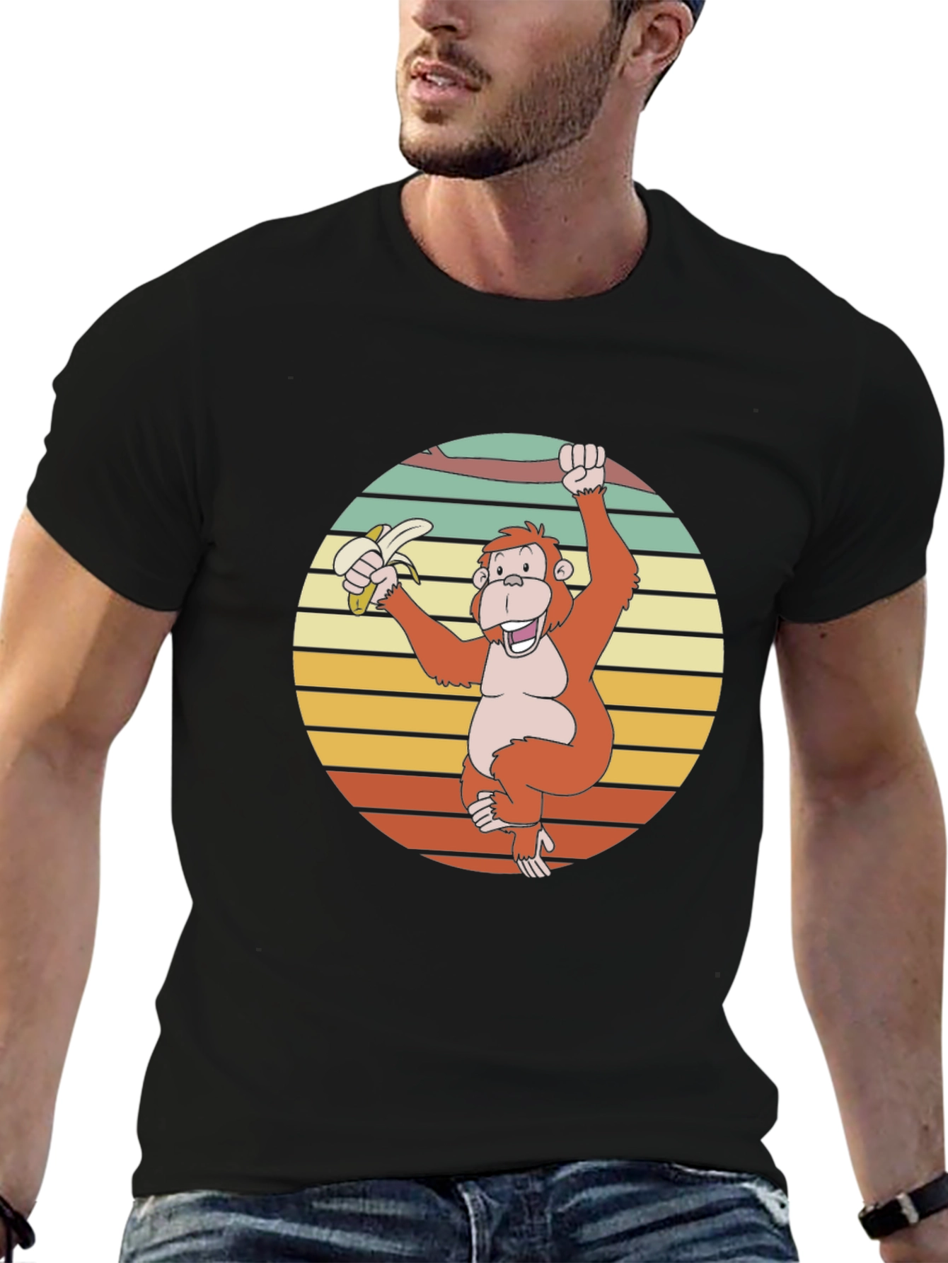 Retro Monkey Banana Graphic T-Shirt