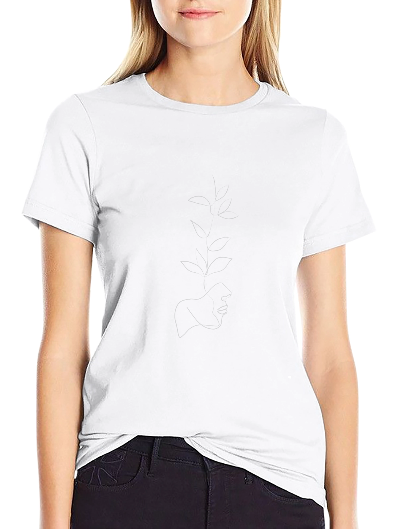 Minimalist Face & Foliage Black T-Shirt