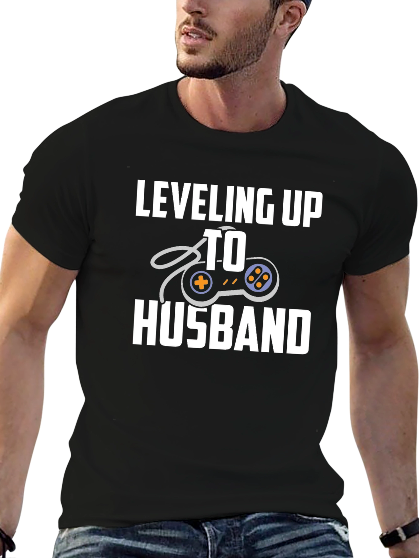 Leveling Up To Husband Gamer T-Shirt - Black