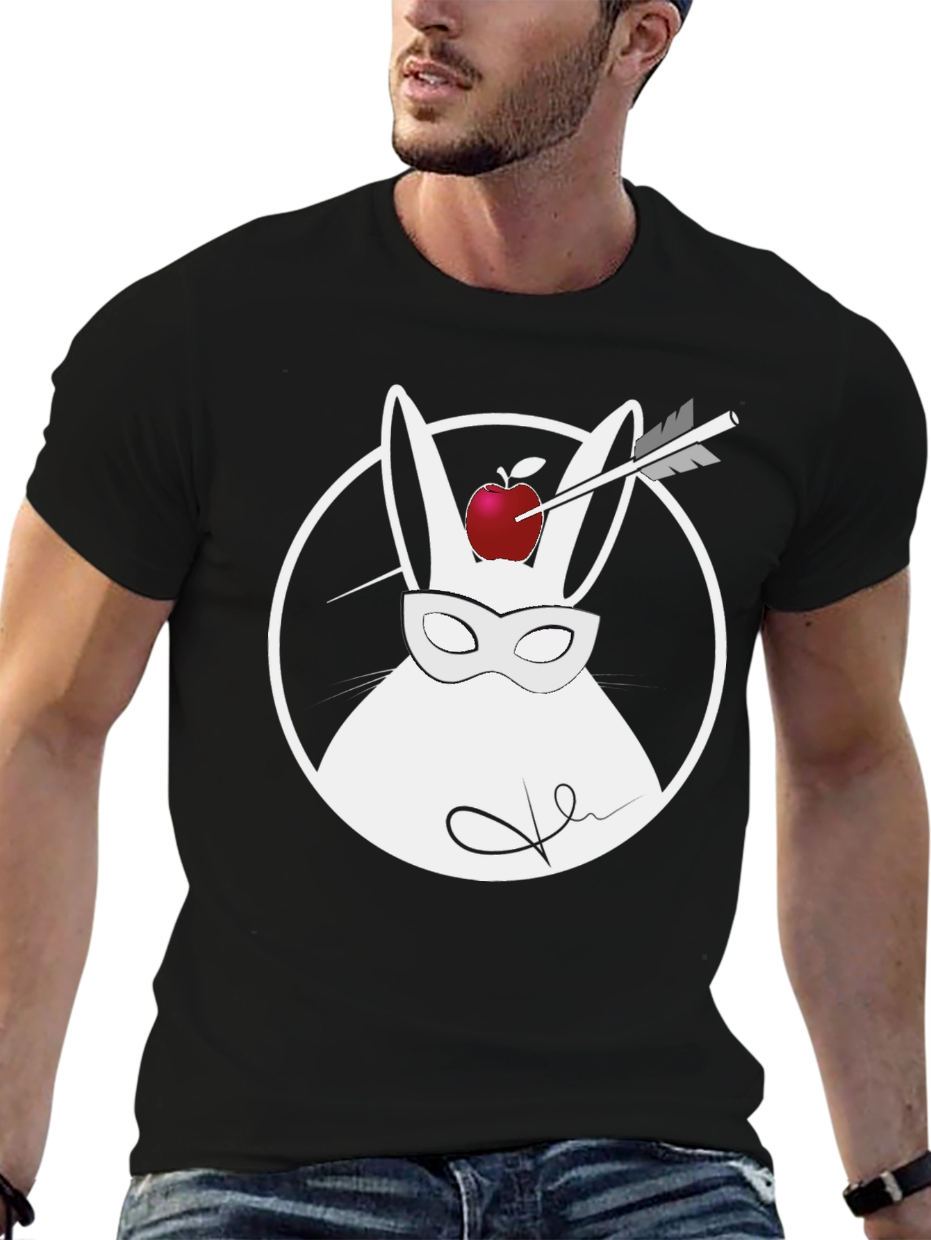 Rabbit Archer Graphic Tee - Black Cotton Shirt