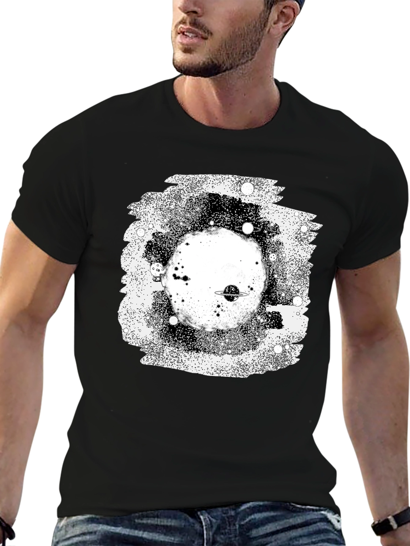 Galaxy Planet Black Graphic T-Shirt