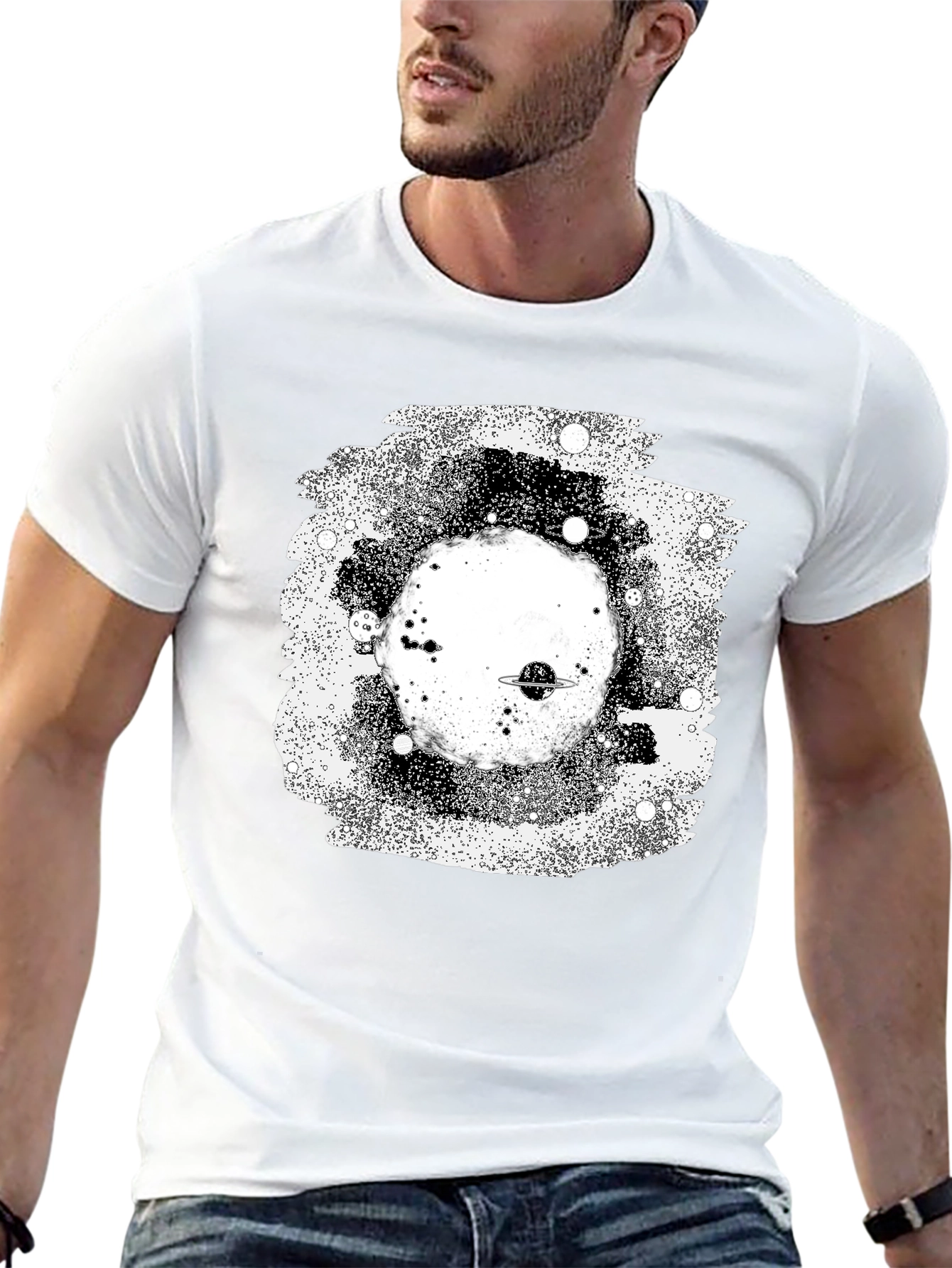 Galaxy Planet Black Graphic T-Shirt