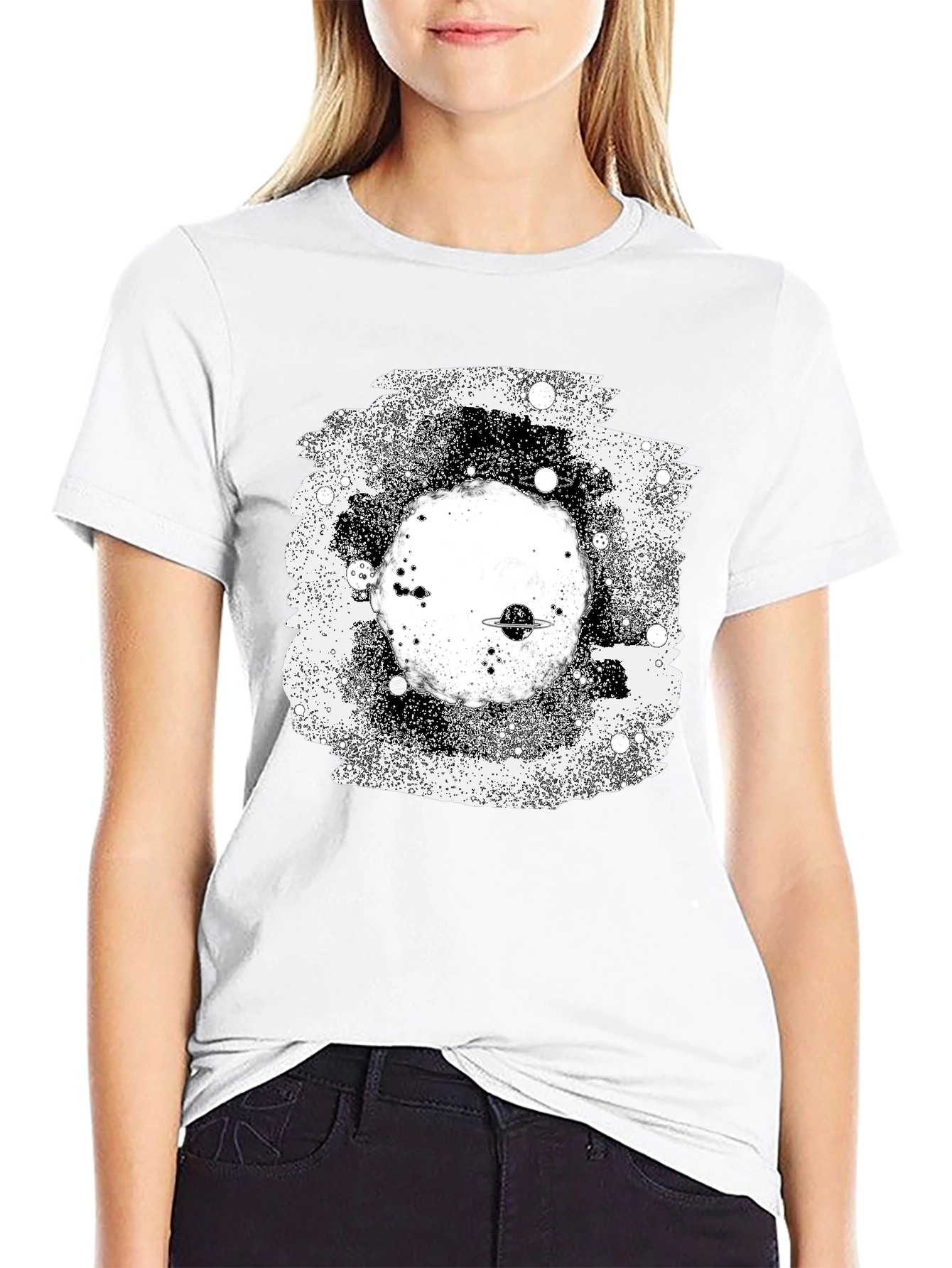 Galaxy Planet Black Graphic T-Shirt