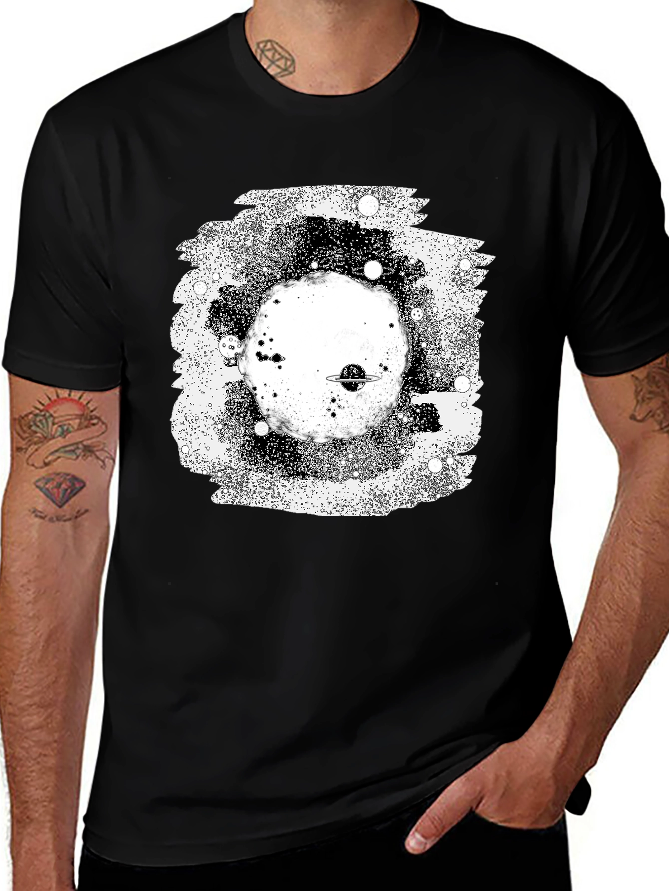 Galaxy Planet Black Graphic T-Shirt