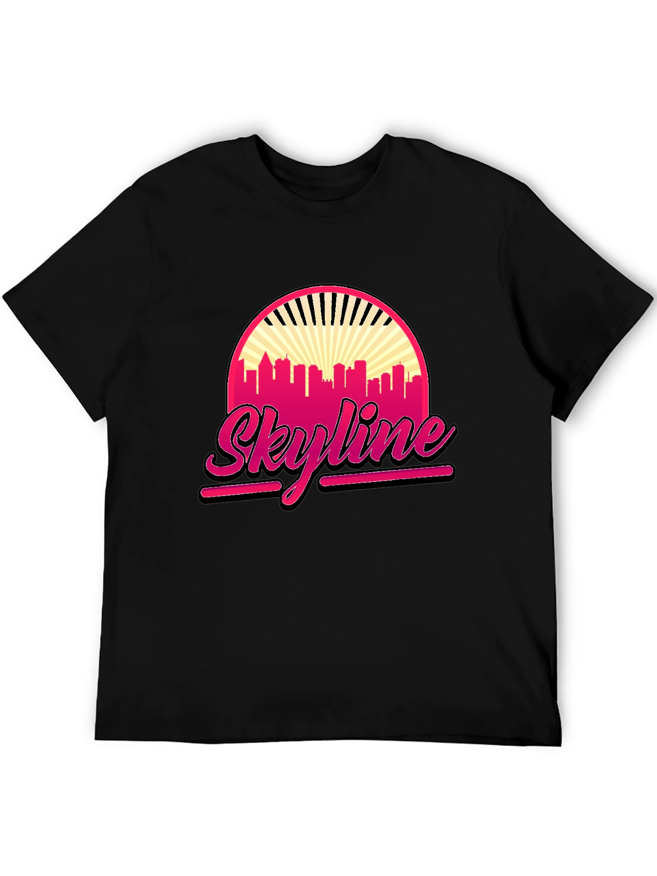 Retro Skyline Graphic Tee - Black Cotton T-Shirt
