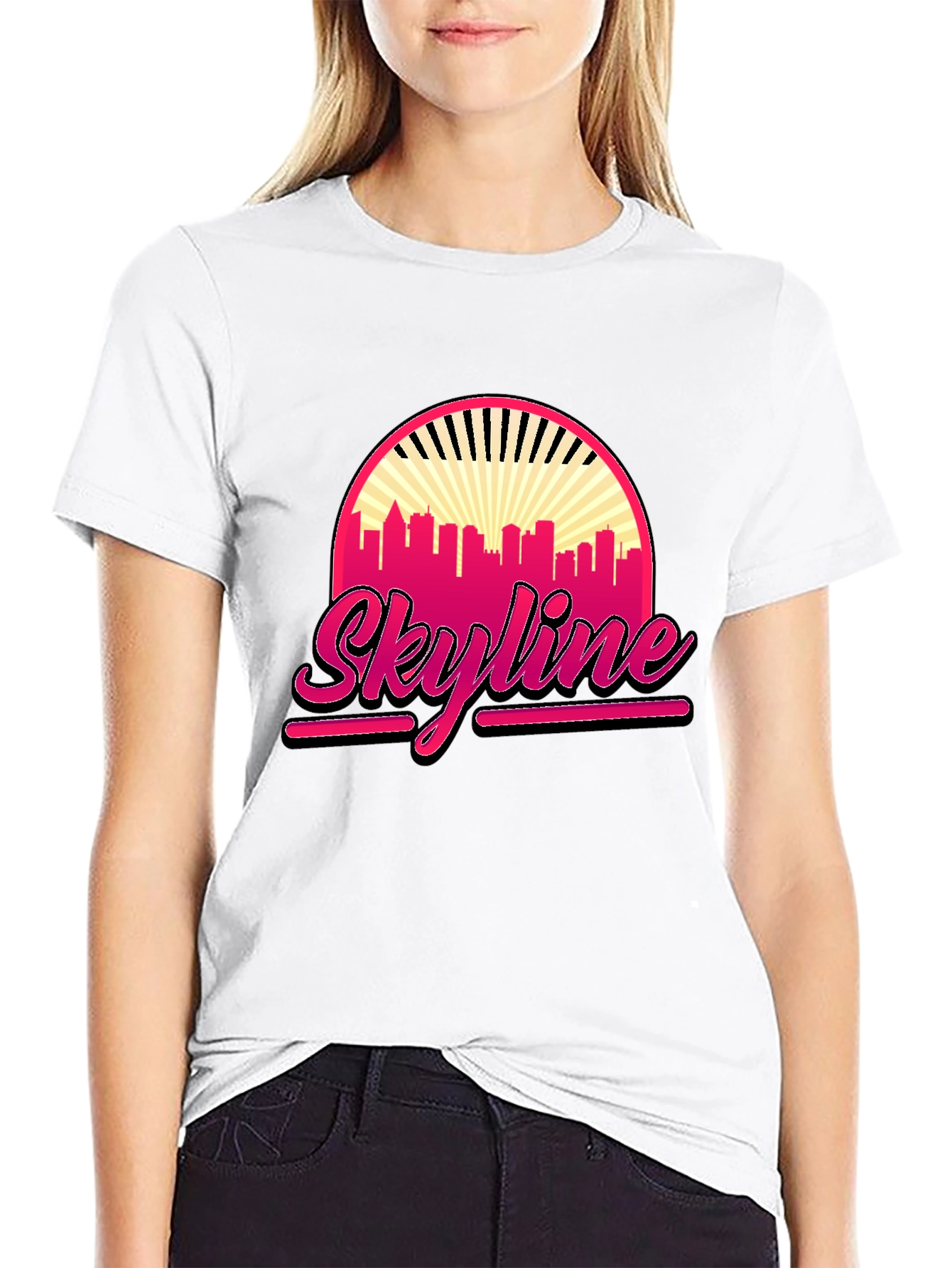 Retro Skyline Graphic Tee - Black Cotton T-Shirt