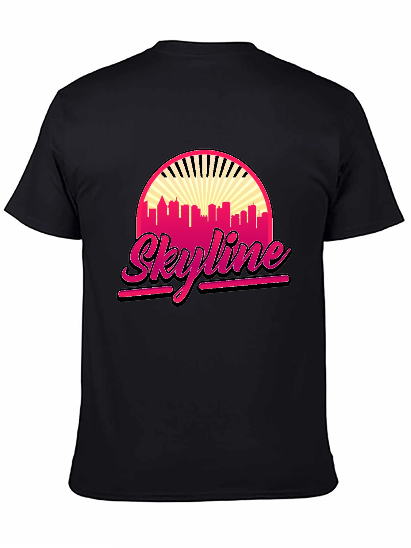 Retro Skyline Graphic Tee - Black Cotton T-Shirt