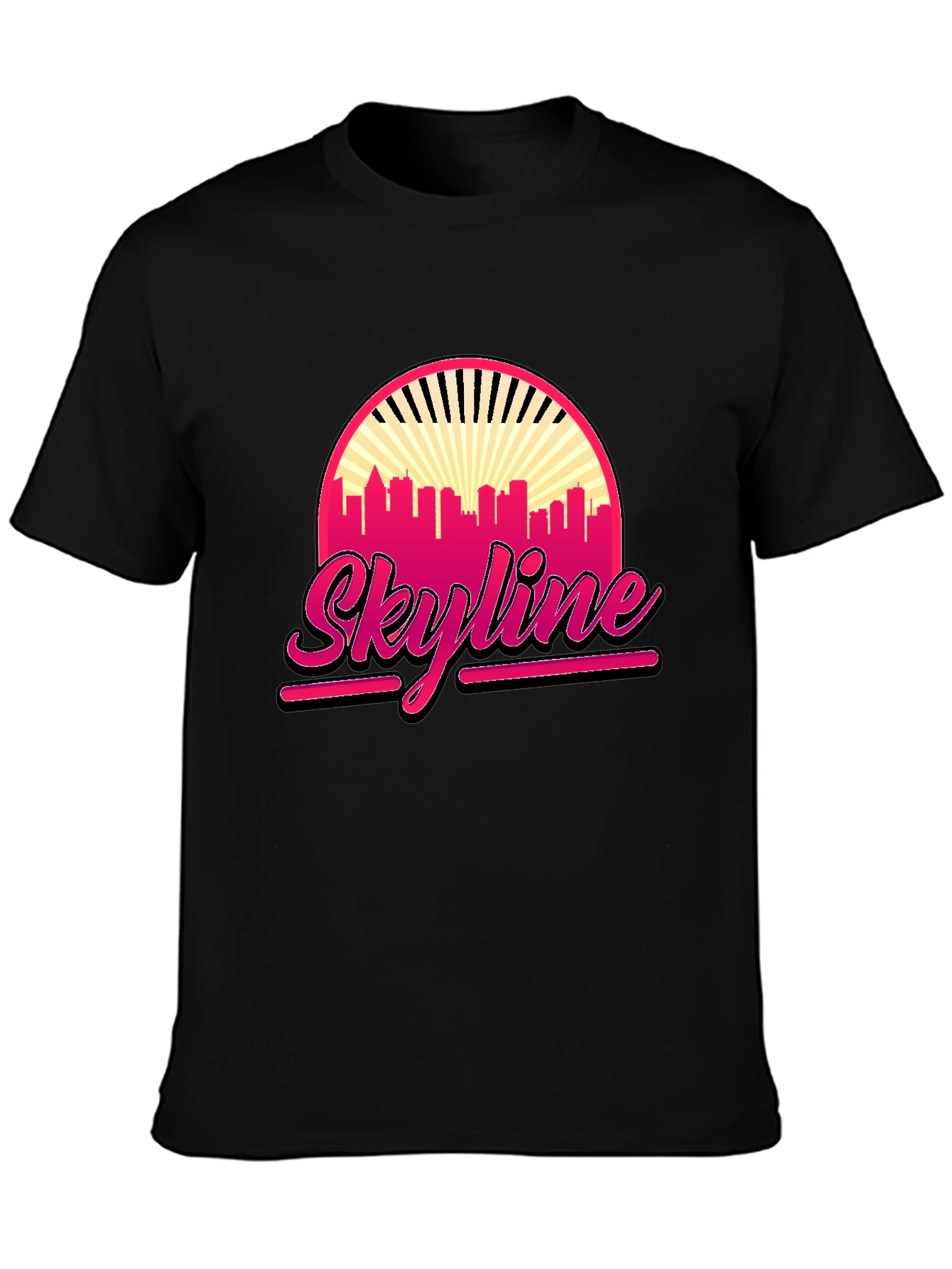Retro Skyline Graphic Tee - Black Cotton T-Shirt
