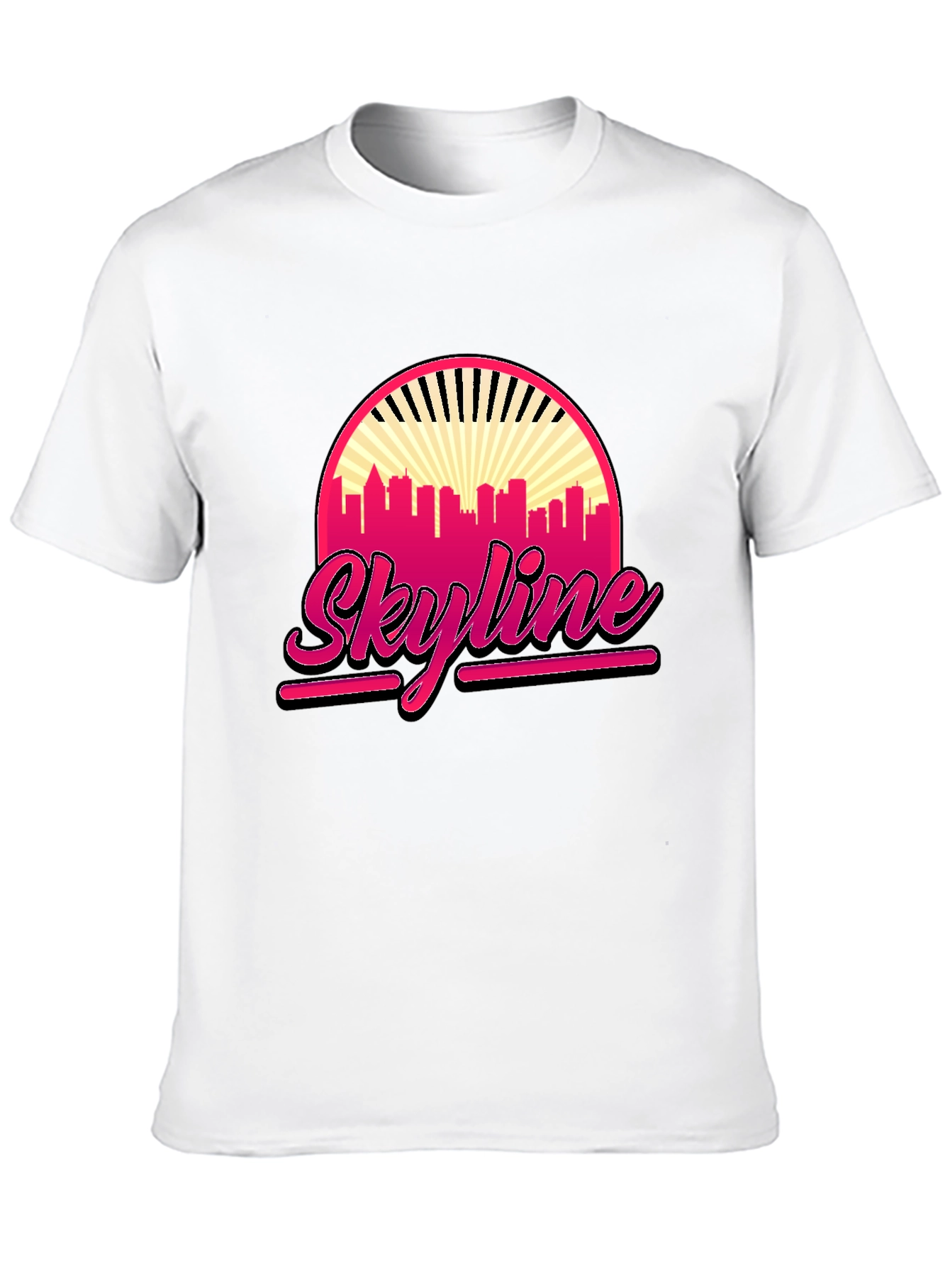 Retro Skyline Graphic Tee - Black Cotton T-Shirt
