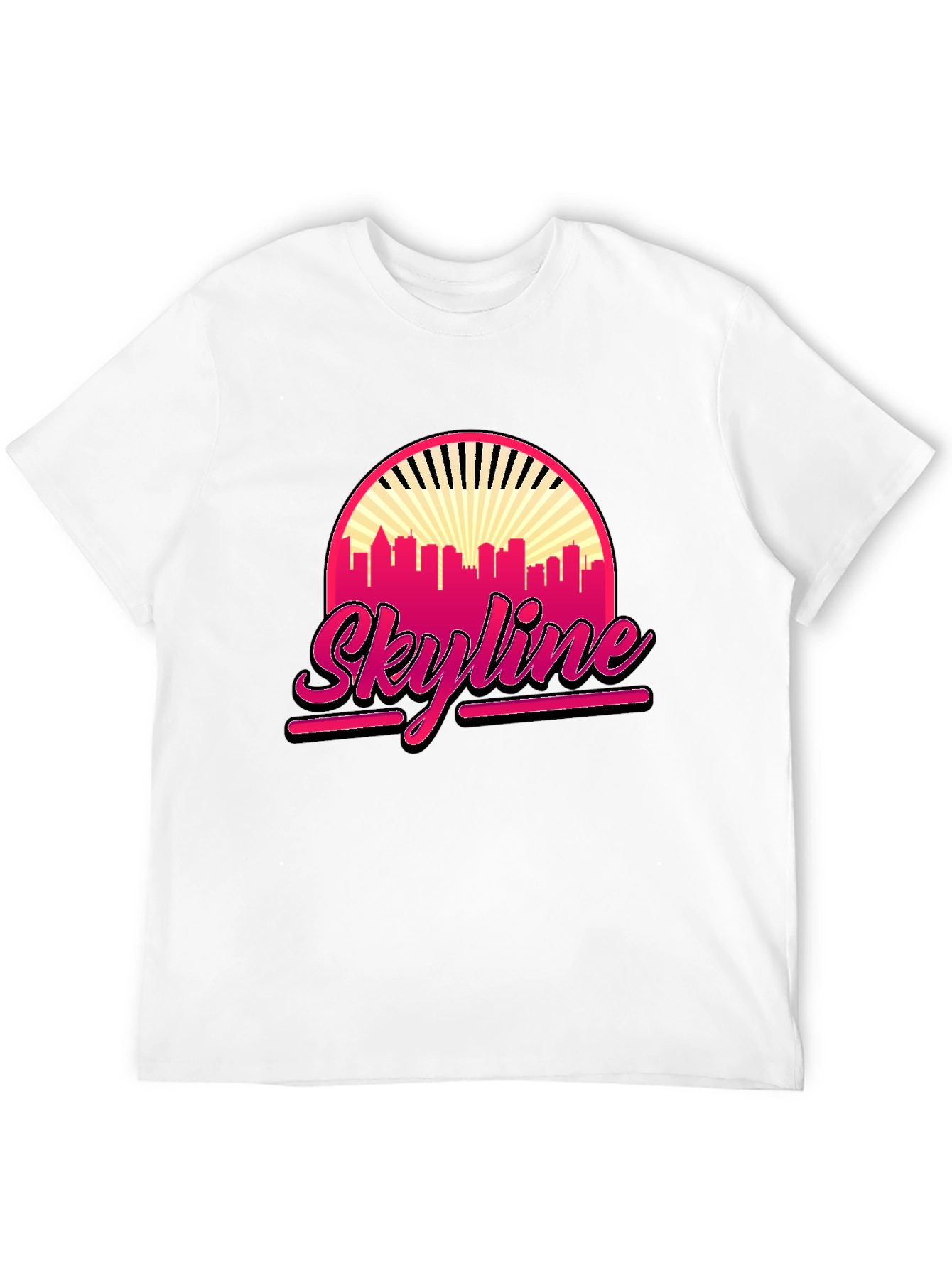 Retro Skyline Graphic Tee - Black Cotton T-Shirt
