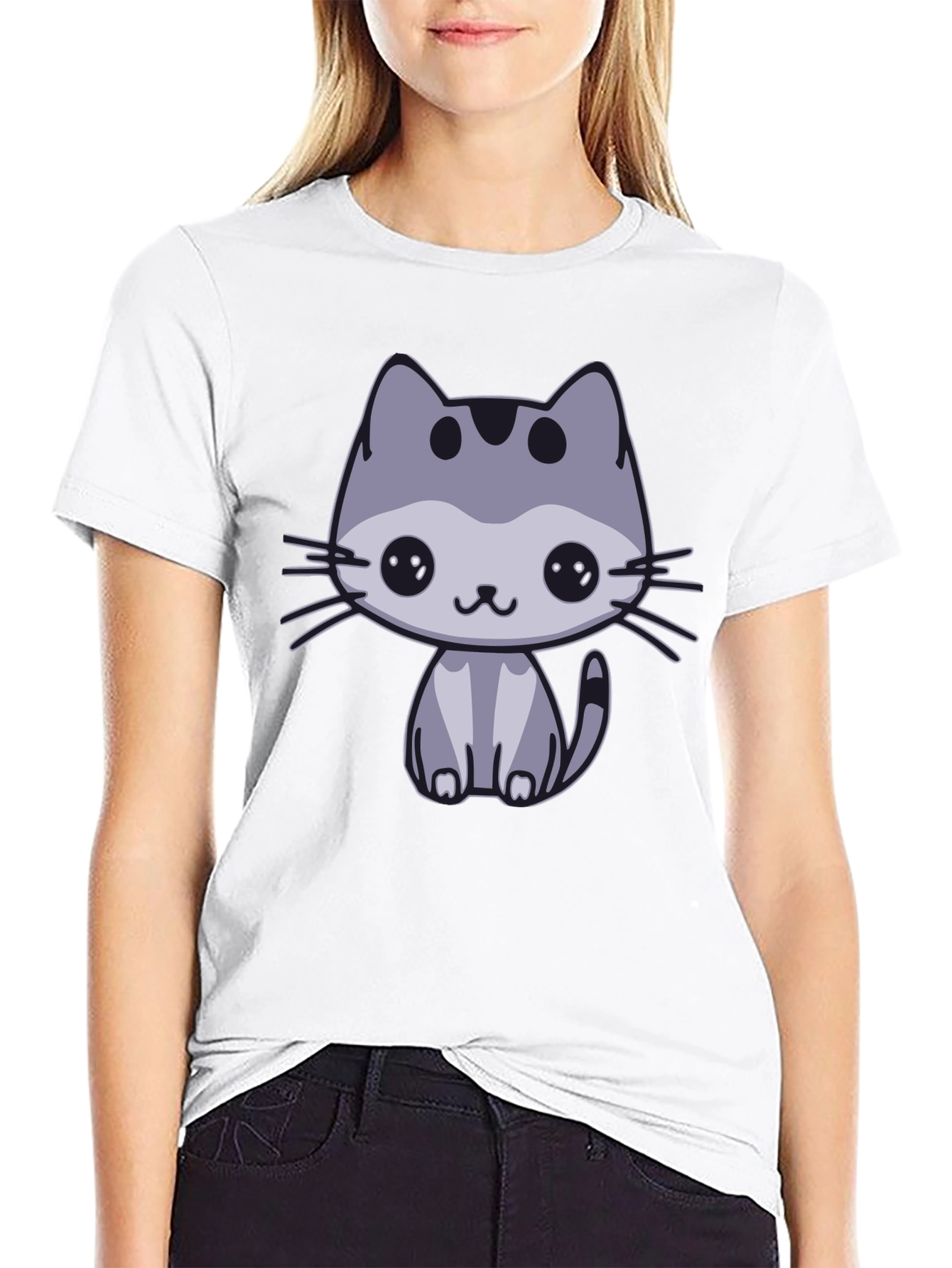 Cute Cat Graphic Black T-Shirt