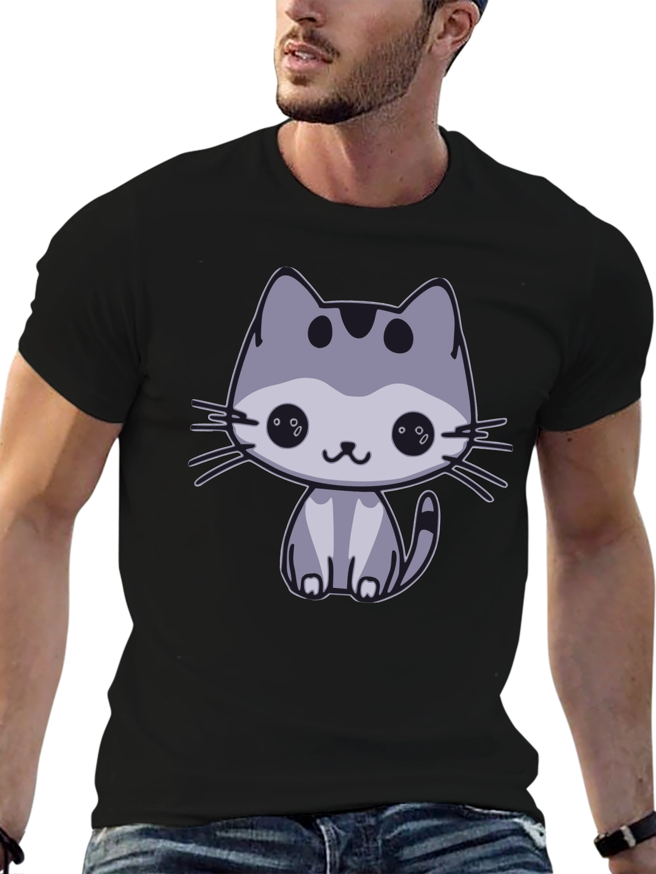 Cute Cat Graphic Black T-Shirt