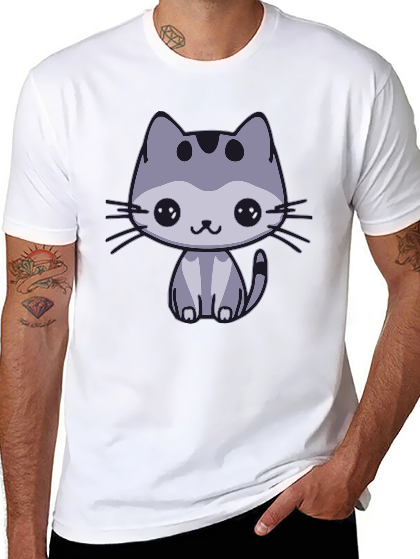 Cute Cat Graphic Black T-Shirt
