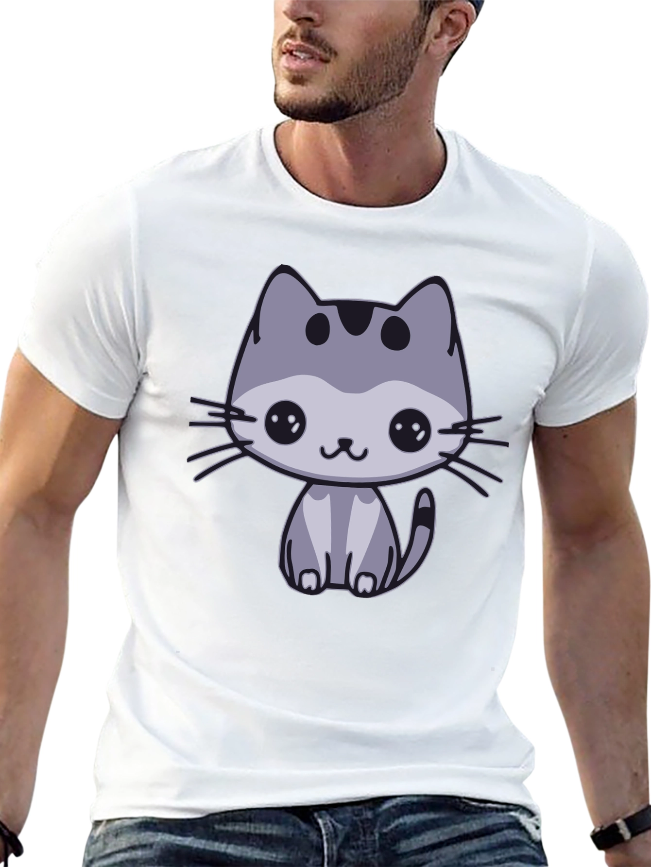Cute Cat Graphic Black T-Shirt