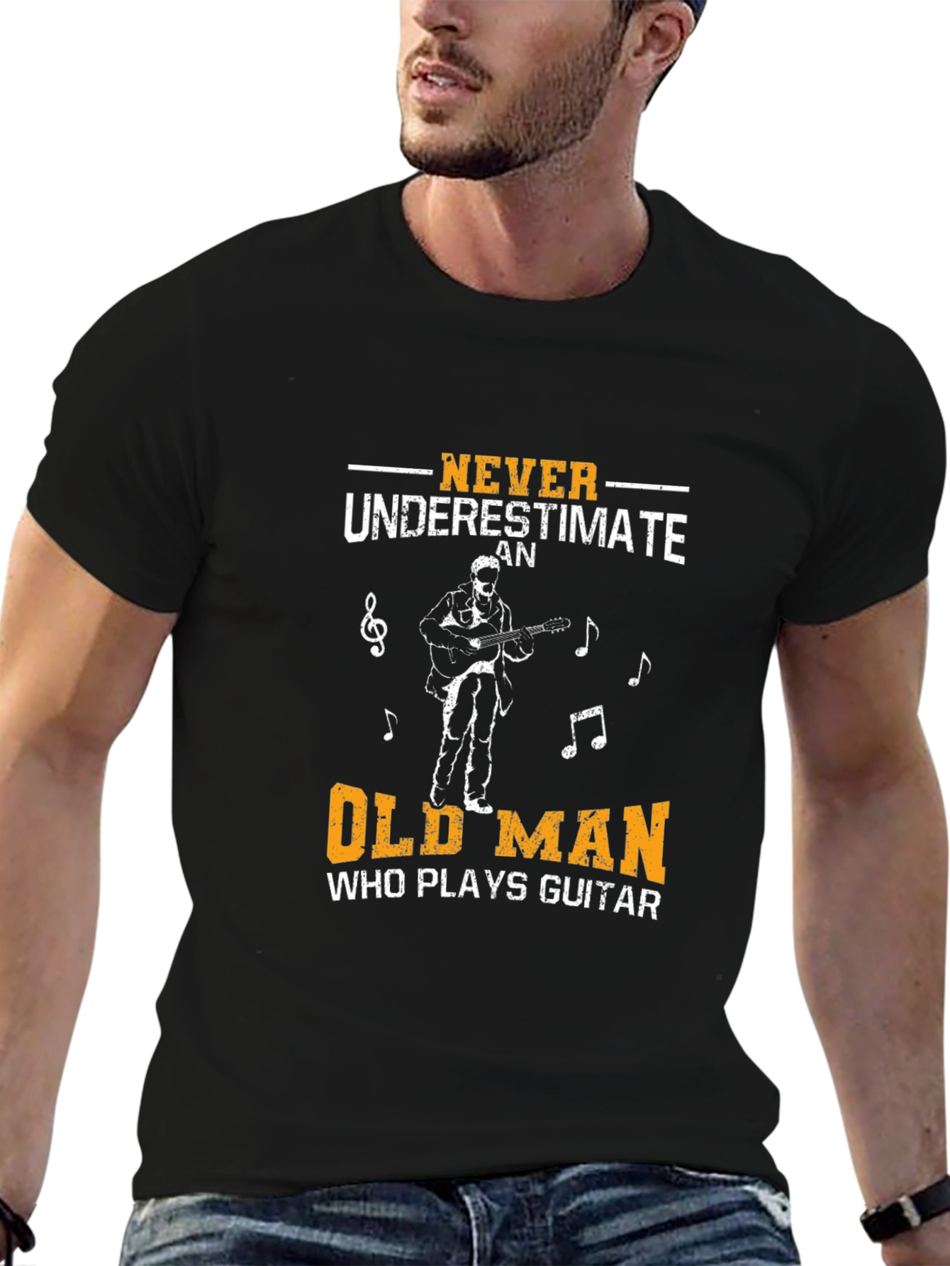 Never Underestimate Old Man Guitar T-Shirt