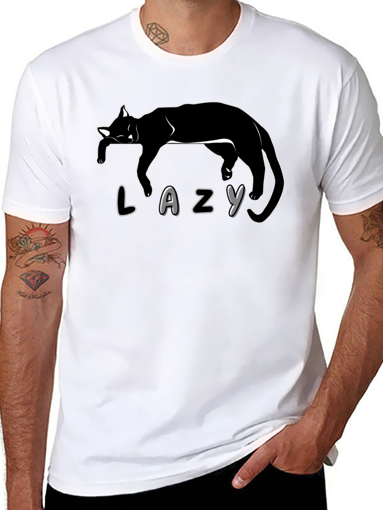 Lazy Cat Graphic T-Shirt - Unisex Black Tee