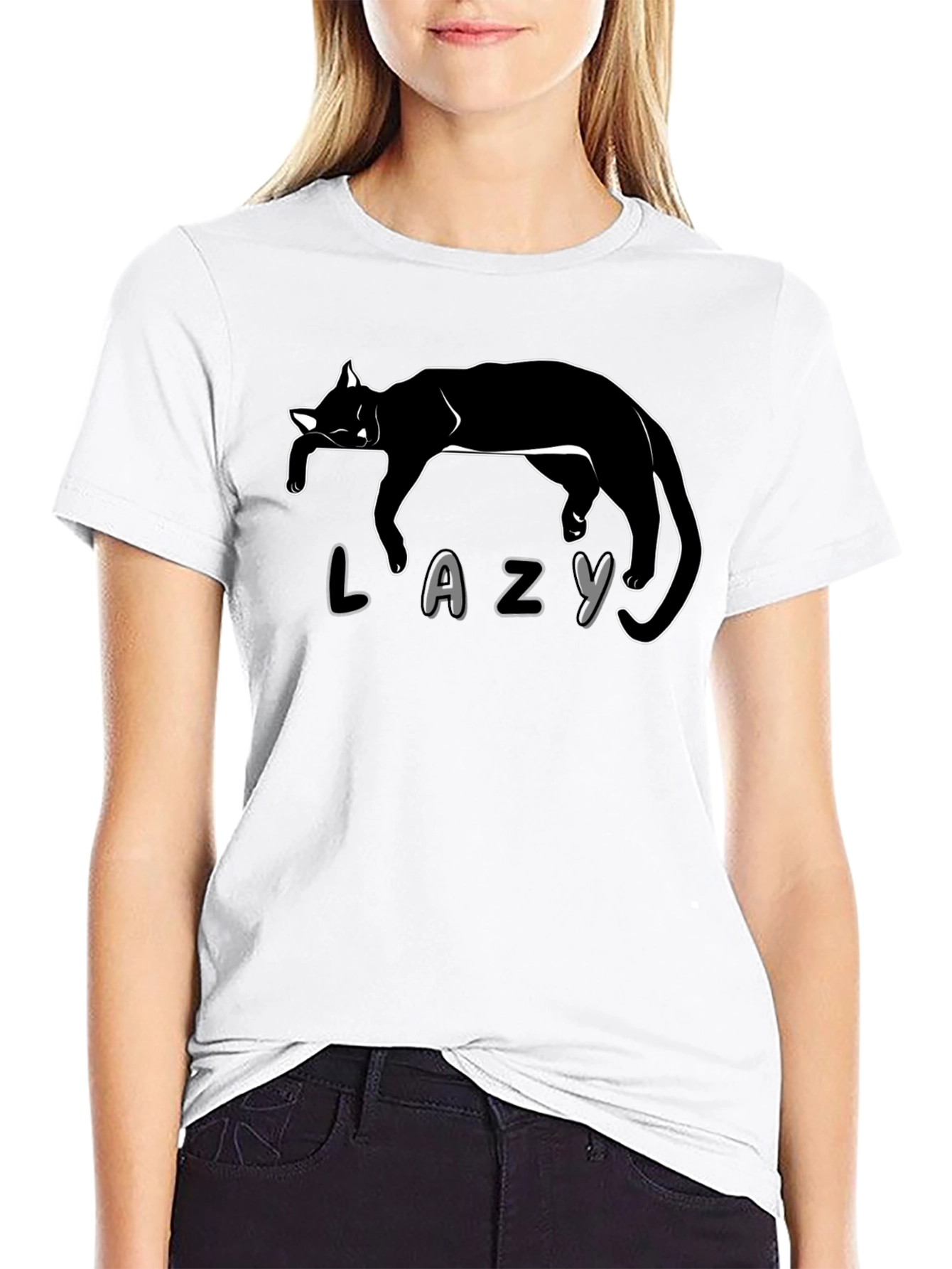 Lazy Cat Graphic T-Shirt - Unisex Black Tee