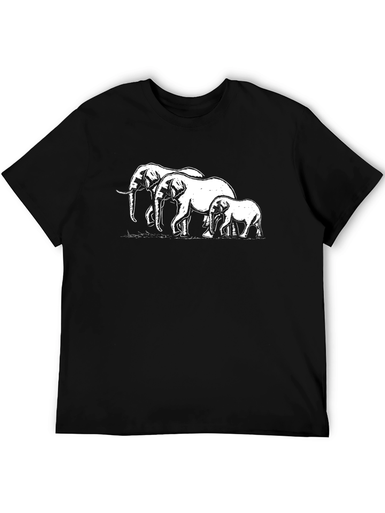 Elephant Family Graphic Tee - Black Cotton T-Shirt
