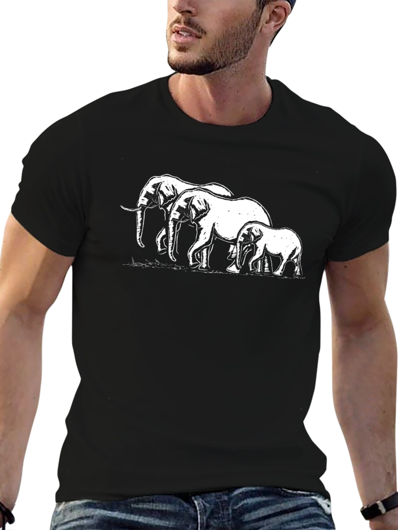Elephant Family Graphic Tee - Black Cotton T-Shirt