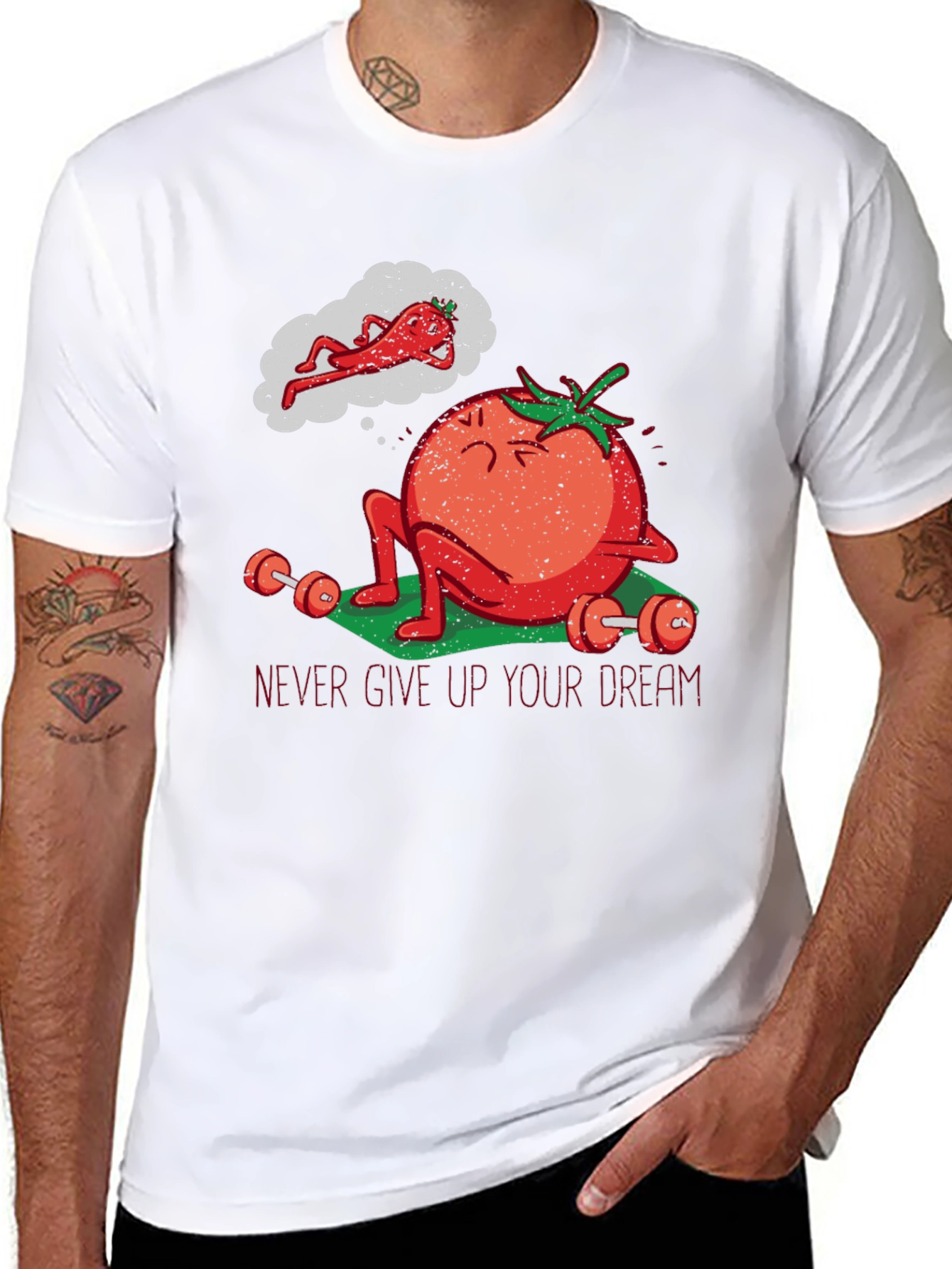 Tomato Gym Workout T-Shirt - Never Give Up!
