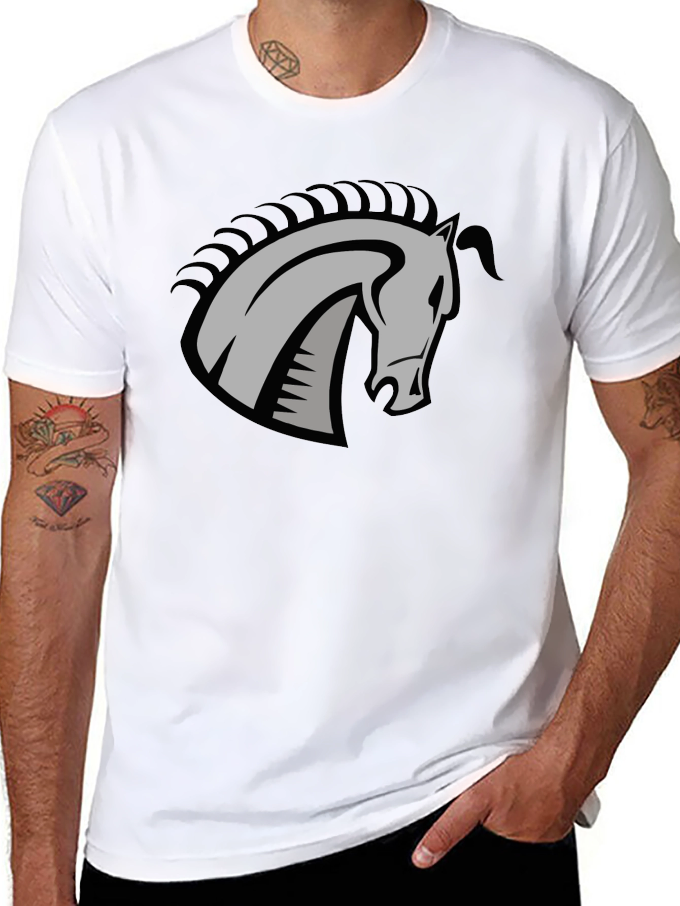 Black T-Shirt with Horse Head Graphic